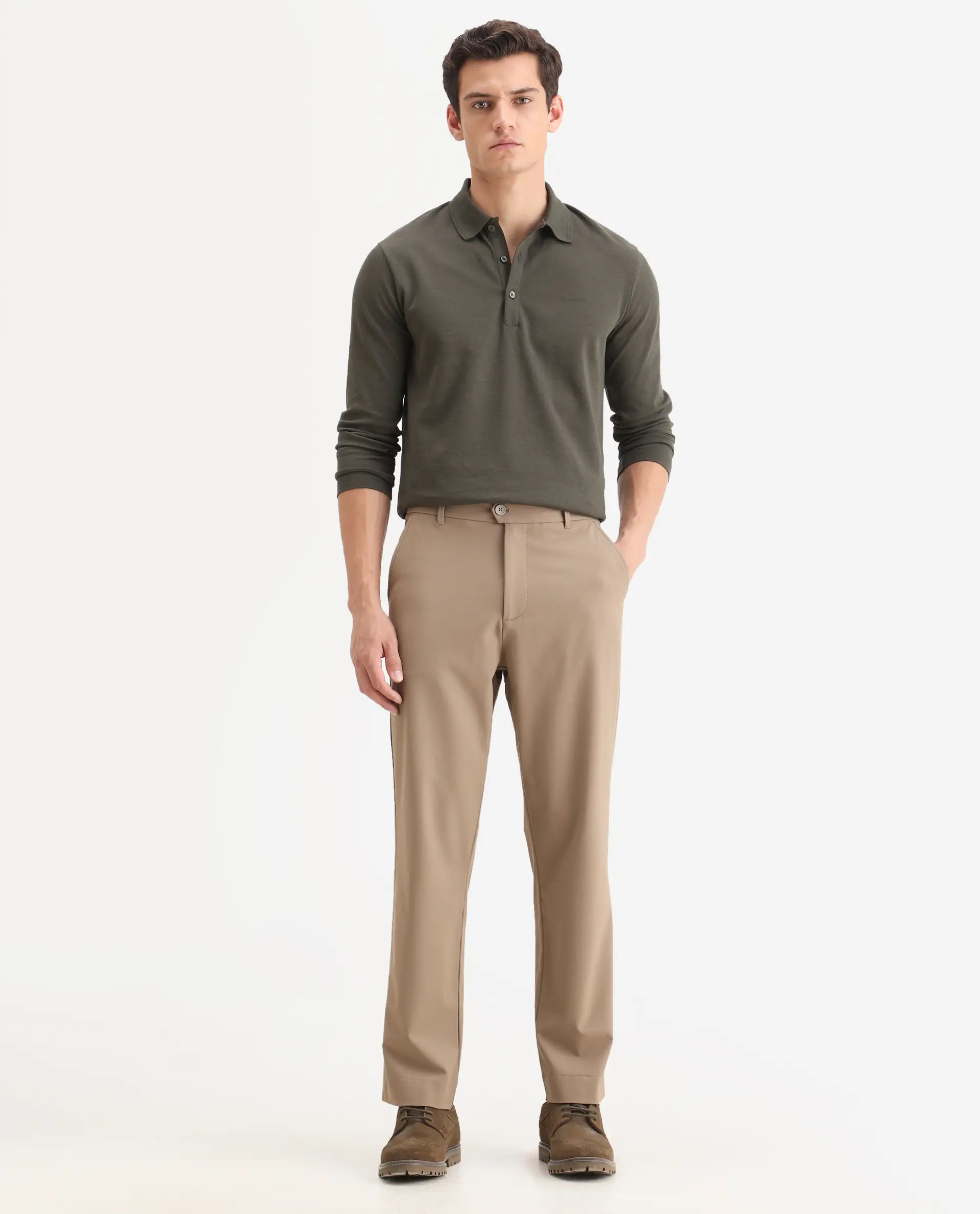 Rare Rabbit Men Kenal Beige Polyester Blend Fabric Button Closure Plain Trouser - Image 4