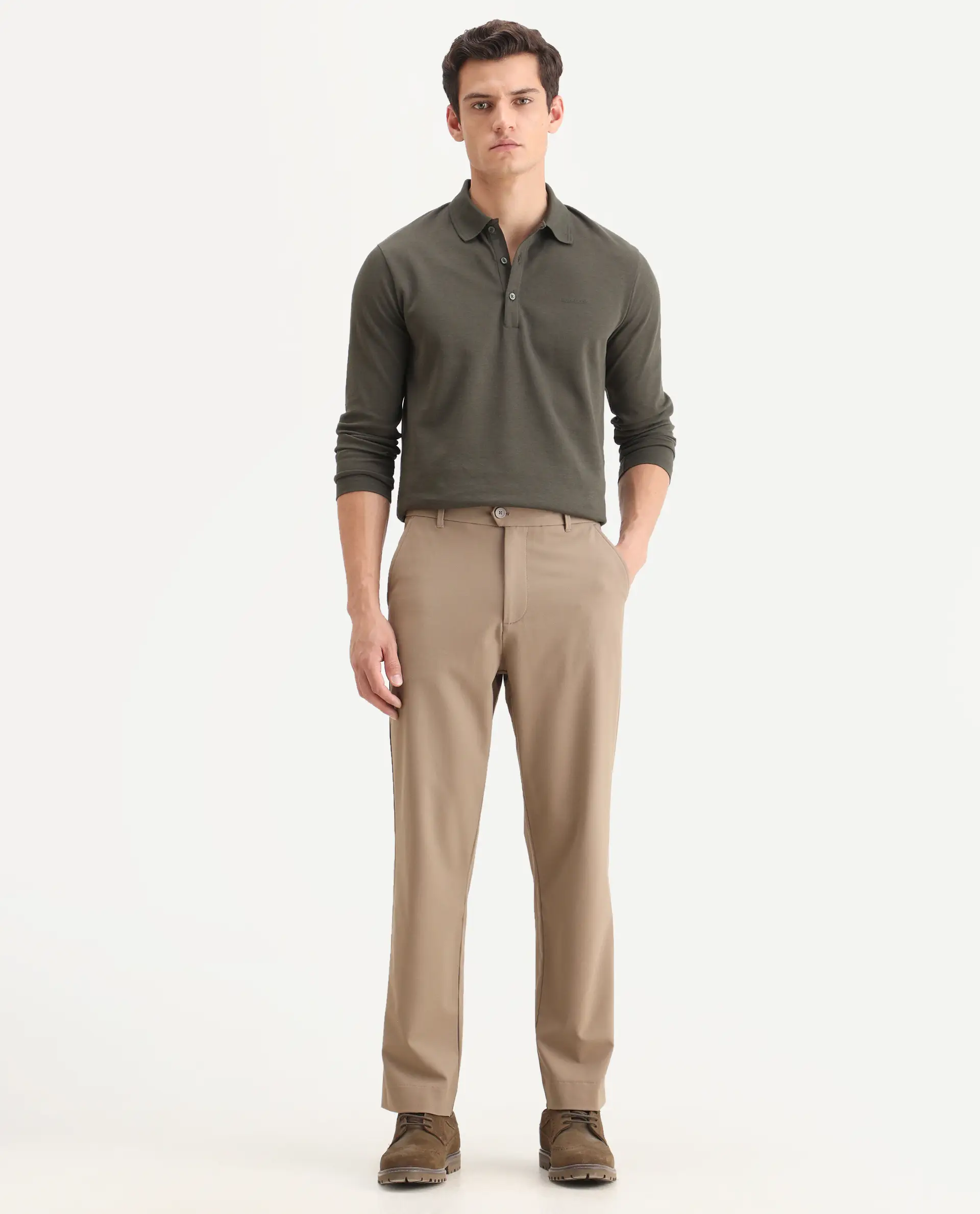 Rare Rabbit Men Kenal Beige Polyester Blend Fabric Button Closure Plain Trouser - Image 5