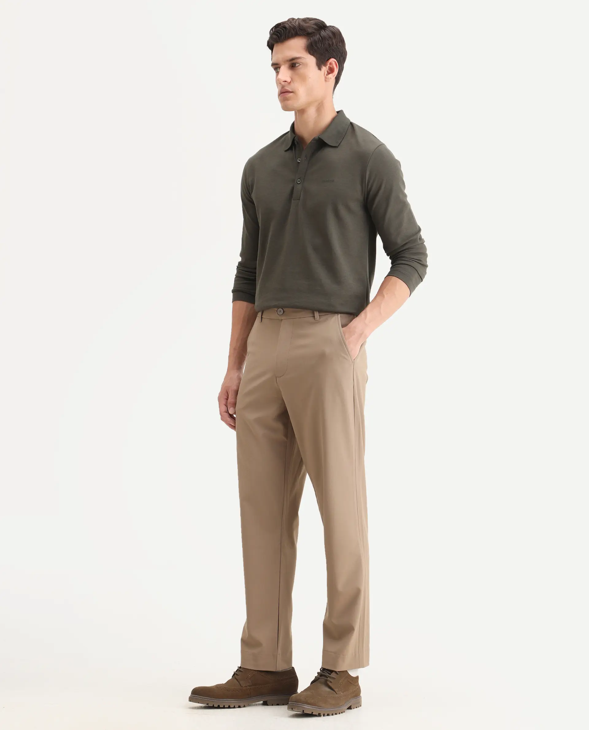Rare Rabbit Men Kenal Beige Polyester Blend Fabric Button Closure Plain Trouser - Image 6