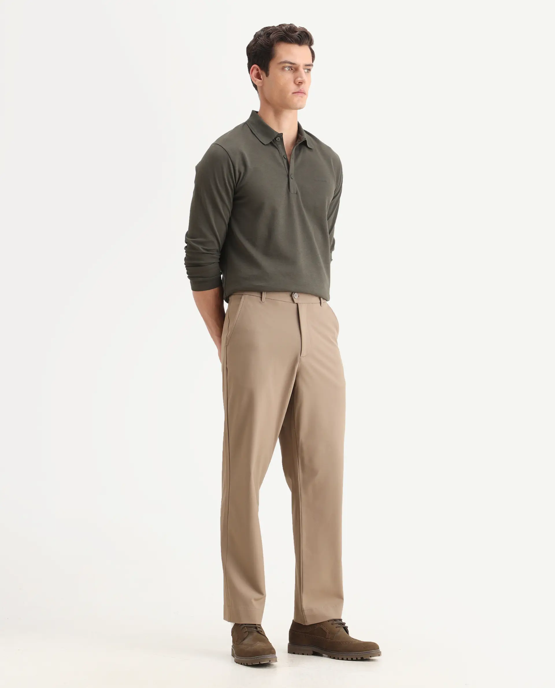 Rare Rabbit Men Kenal Beige Polyester Blend Fabric Button Closure Plain Trouser - Image 7