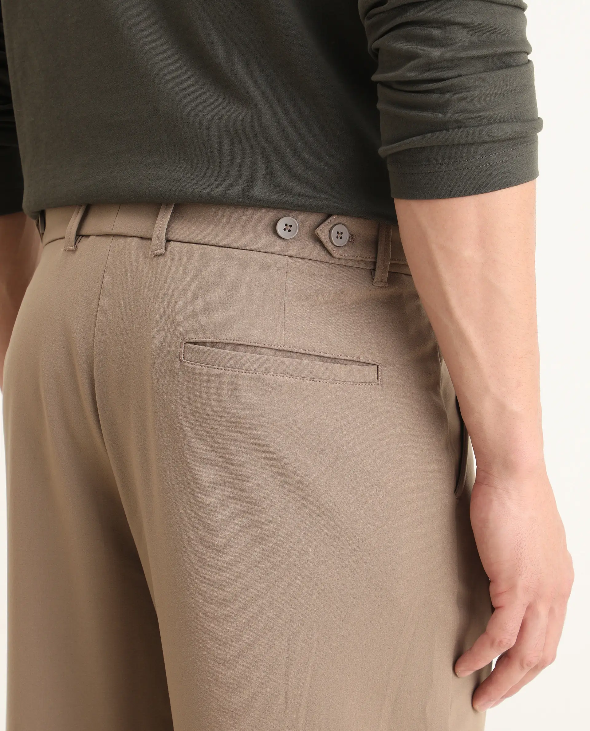 Rare Rabbit Men Kenal Beige Polyester Blend Fabric Button Closure Plain Trouser - Image 8