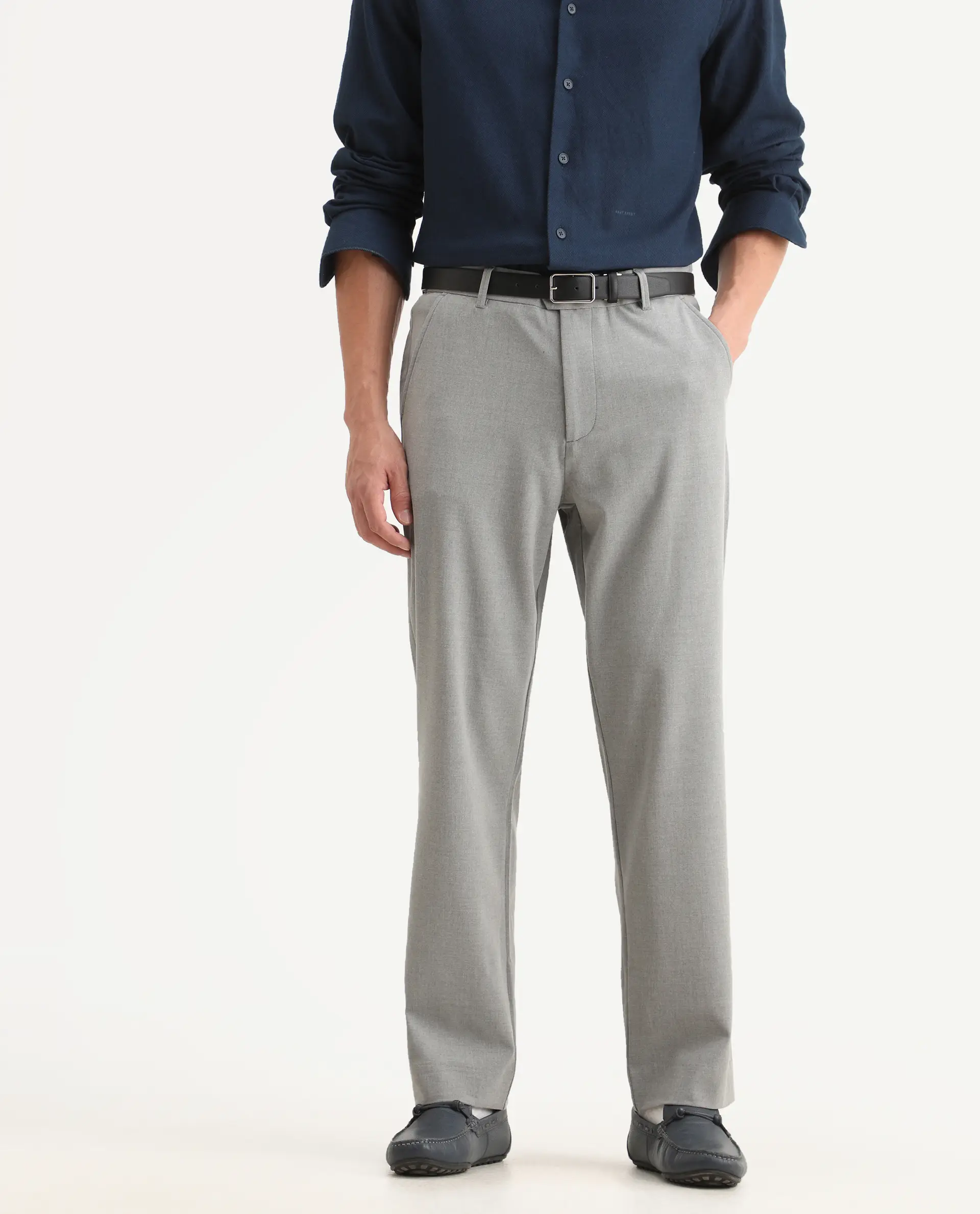 Rare Rabbit Men Kenal Dark Grey Polyester Blend Fabric Button Closure Plain Trouser - Image 2