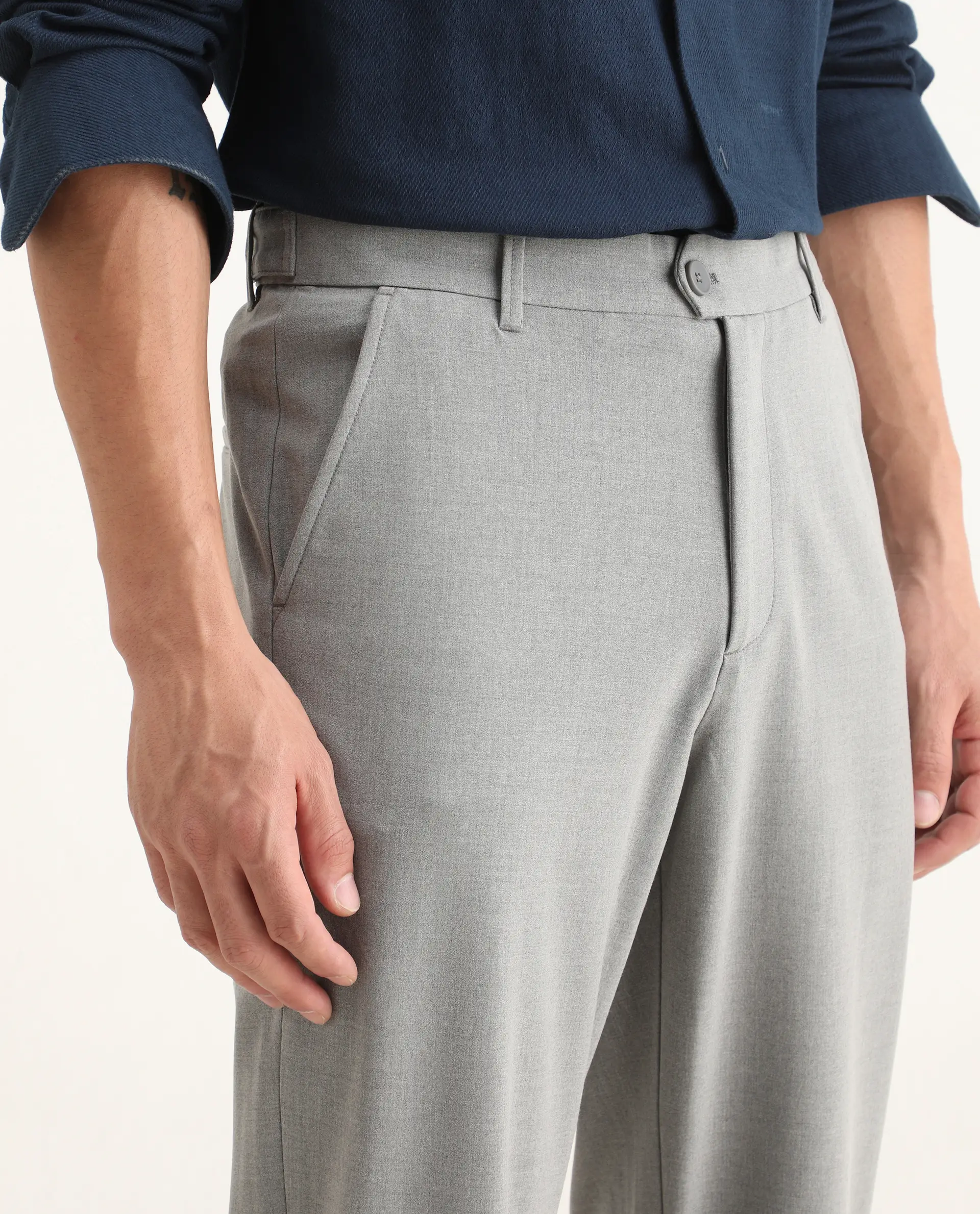 Rare Rabbit Men Kenal Dark Grey Polyester Blend Fabric Button Closure Plain Trouser - Image 3