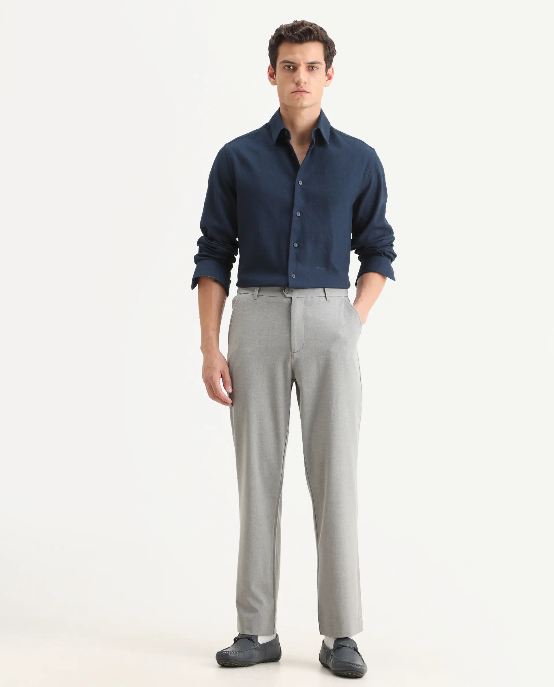 Rare Rabbit Men Kenal Dark Grey Polyester Blend Fabric Button Closure Plain Trouser - Image 4