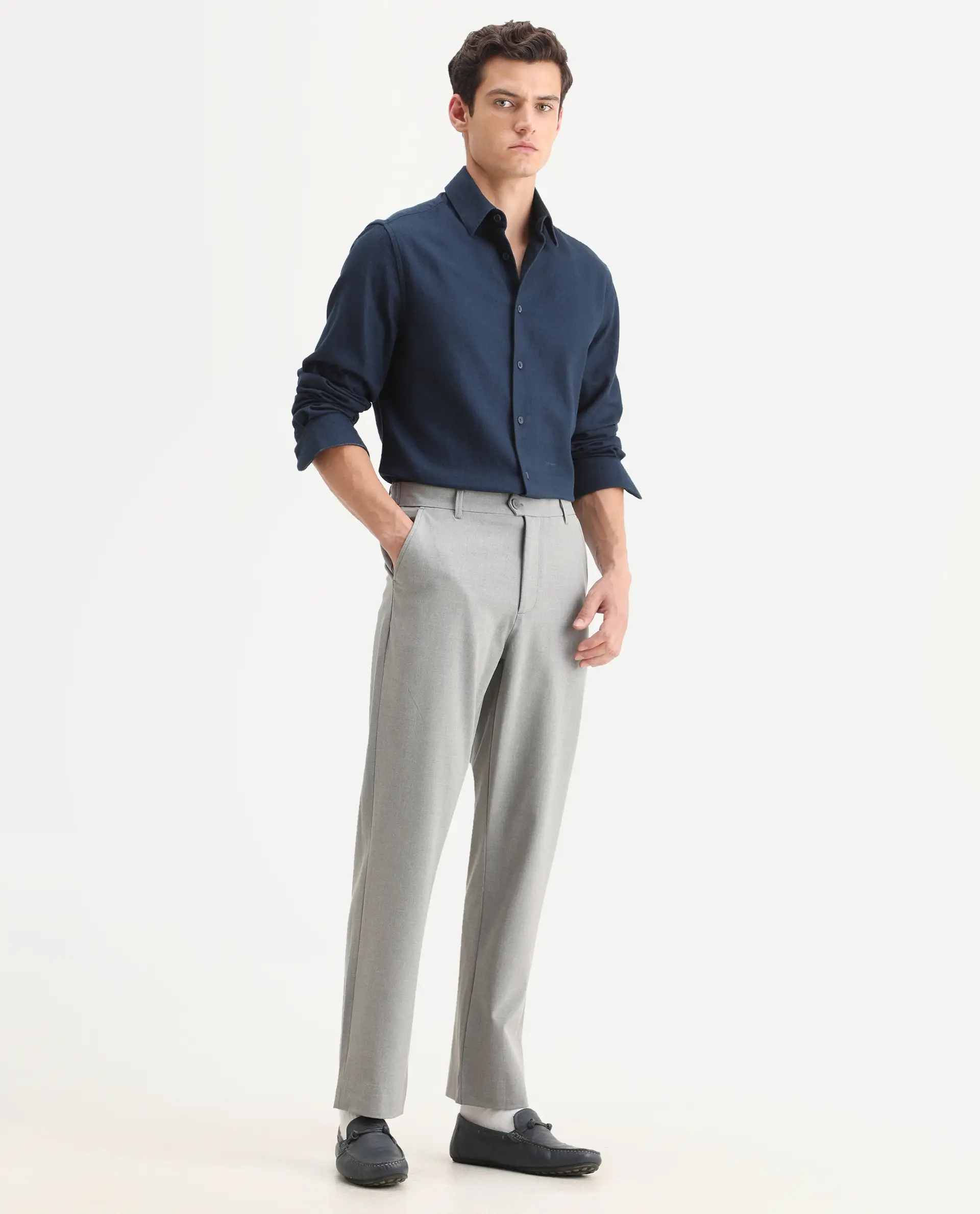 Rare Rabbit Men Kenal Dark Grey Polyester Blend Fabric Button Closure Plain Trouser - Image 5