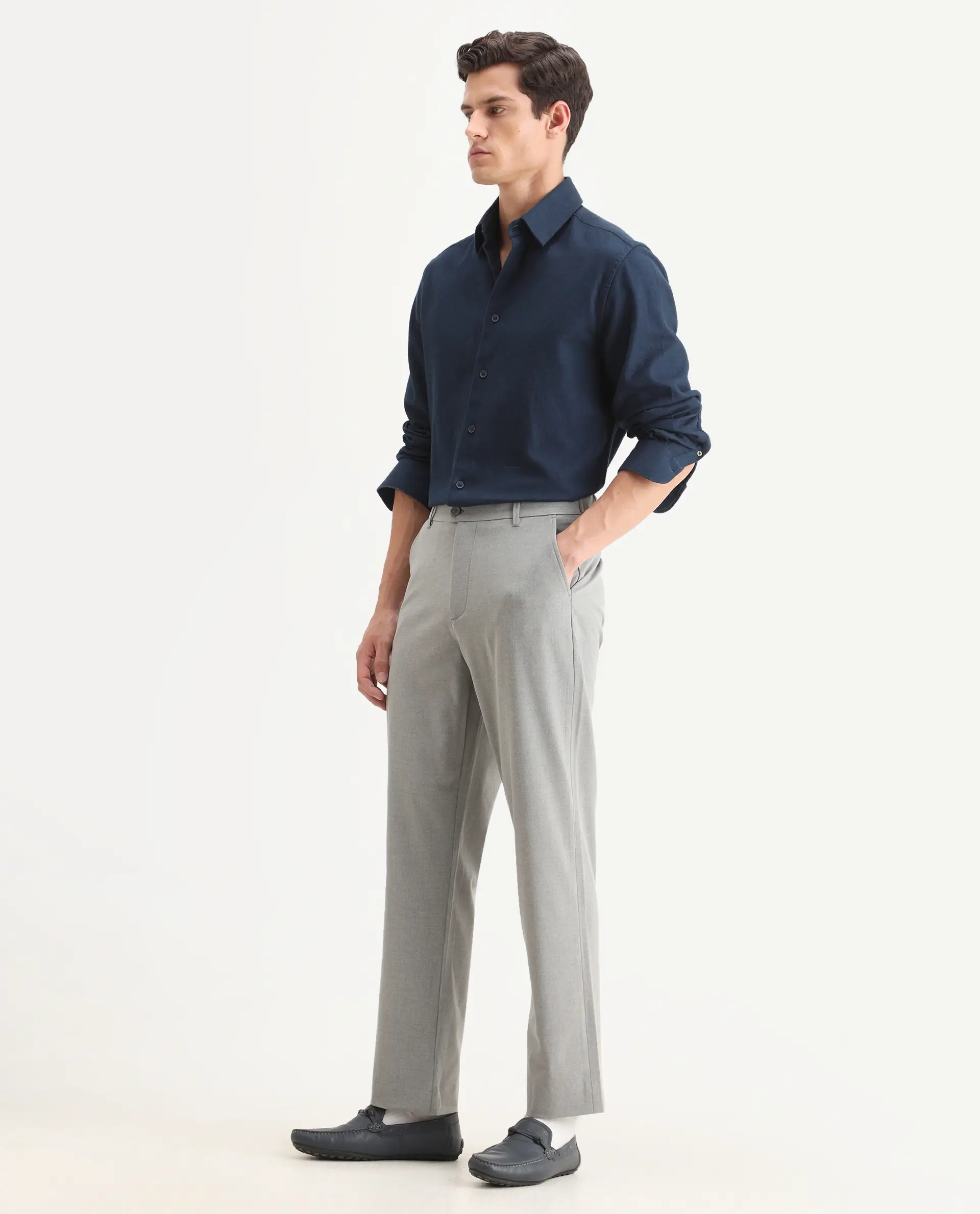 Rare Rabbit Men Kenal Dark Grey Polyester Blend Fabric Button Closure Plain Trouser - Image 7