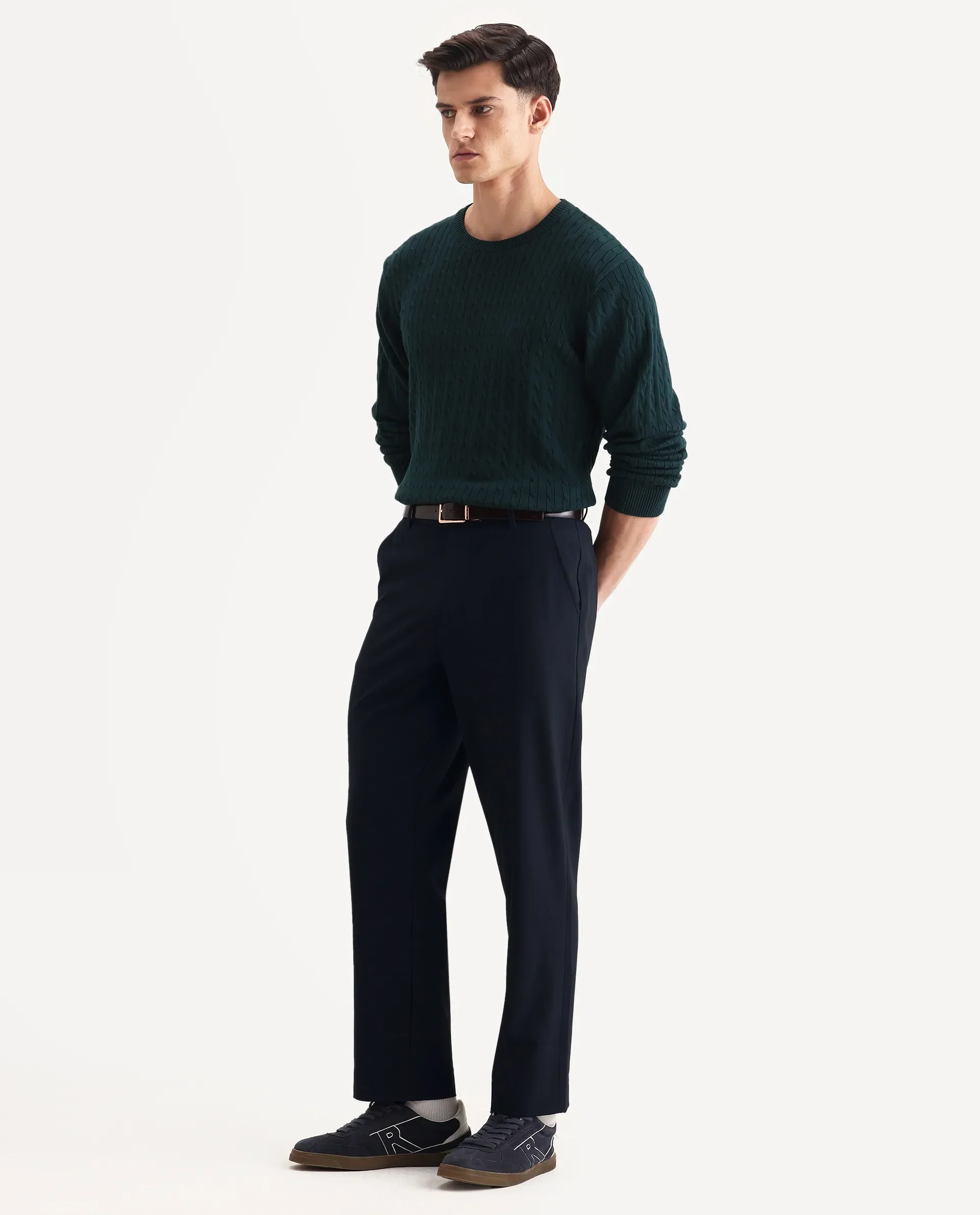 Rare Rabbit Men Kenal Navy Polyester Blend Fabric Button Closure Plain Trouser - Image 5