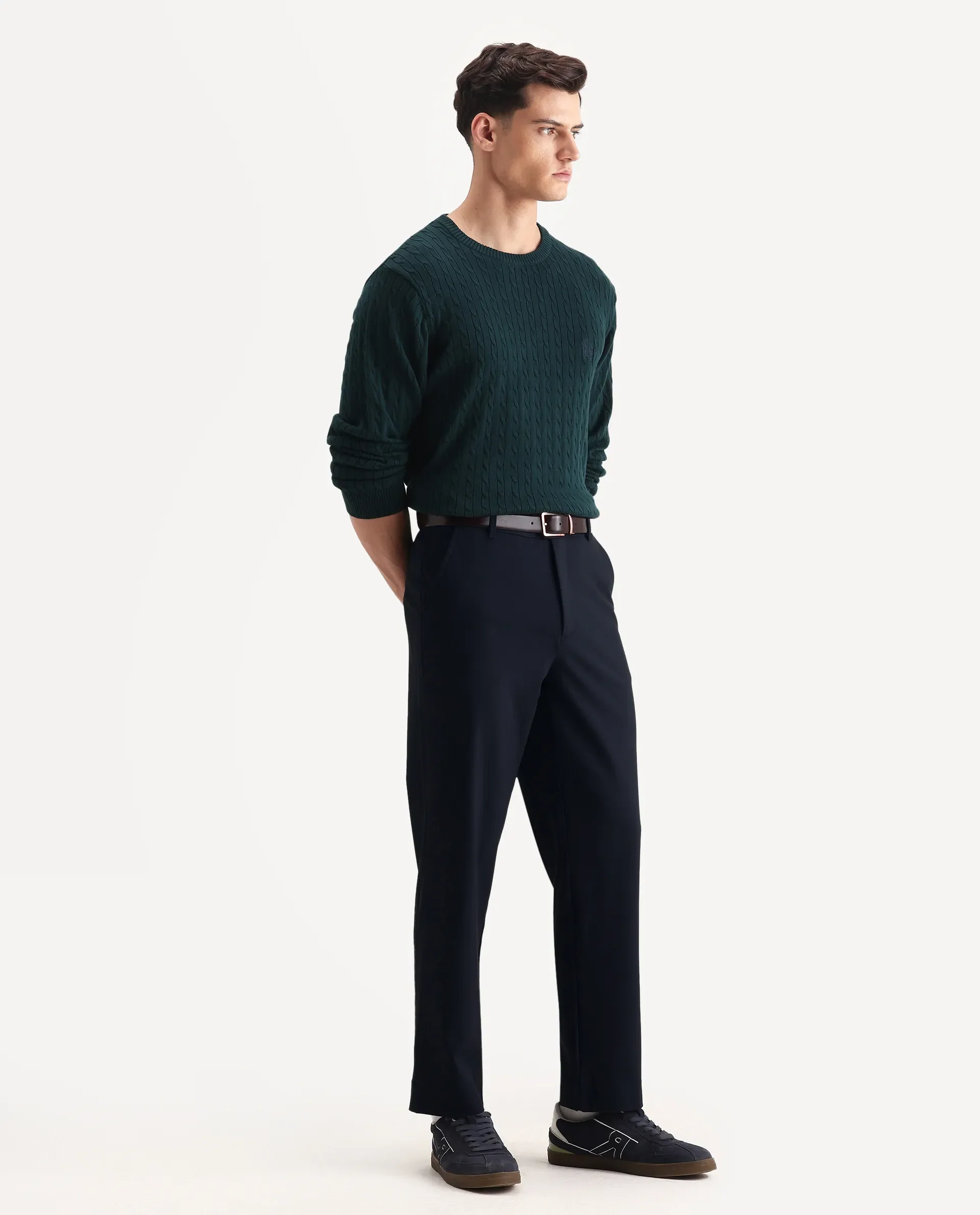 Rare Rabbit Men Kenal Navy Polyester Blend Fabric Button Closure Plain Trouser - Image 6