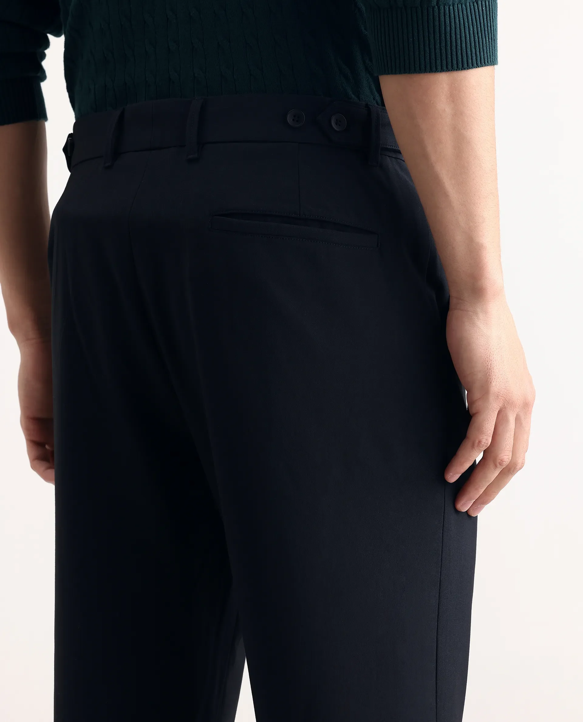 Rare Rabbit Men Kenal Navy Polyester Blend Fabric Button Closure Plain Trouser - Image 7