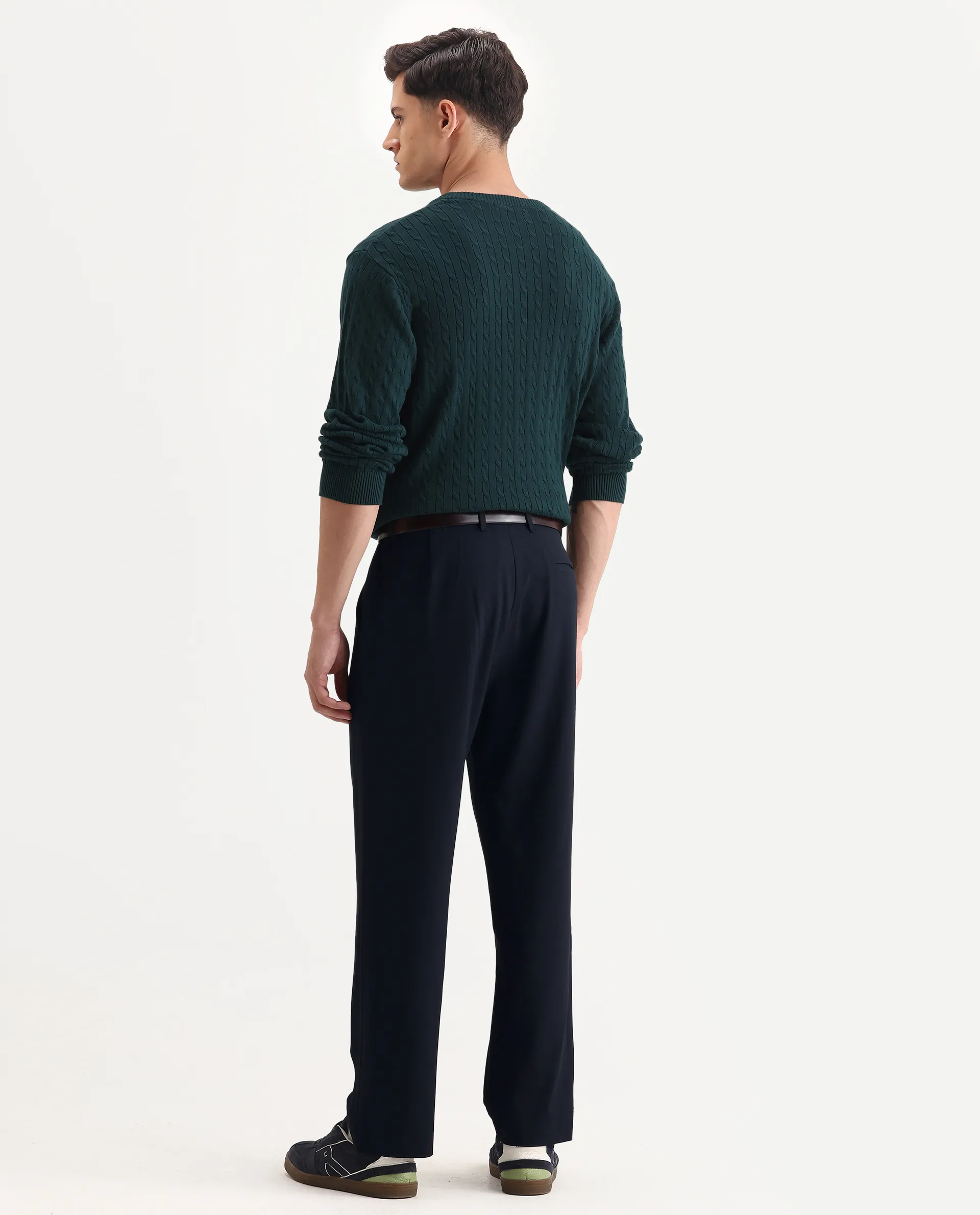 Rare Rabbit Men Kenal Navy Polyester Blend Fabric Button Closure Plain Trouser - Image 8