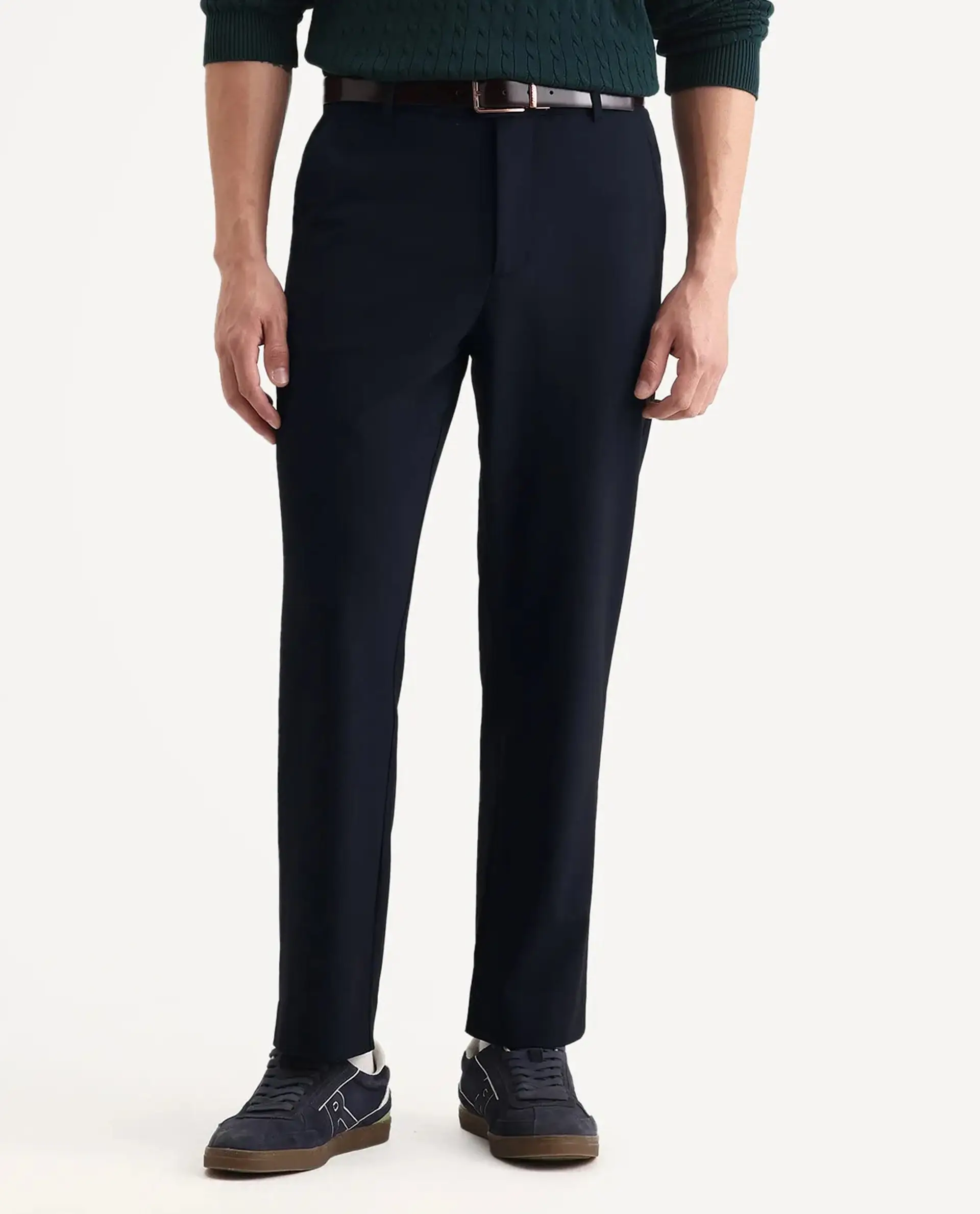 Rare Rabbit Men Kenal Navy Polyester Blend Fabric Button Closure Plain Trouser - Image 9