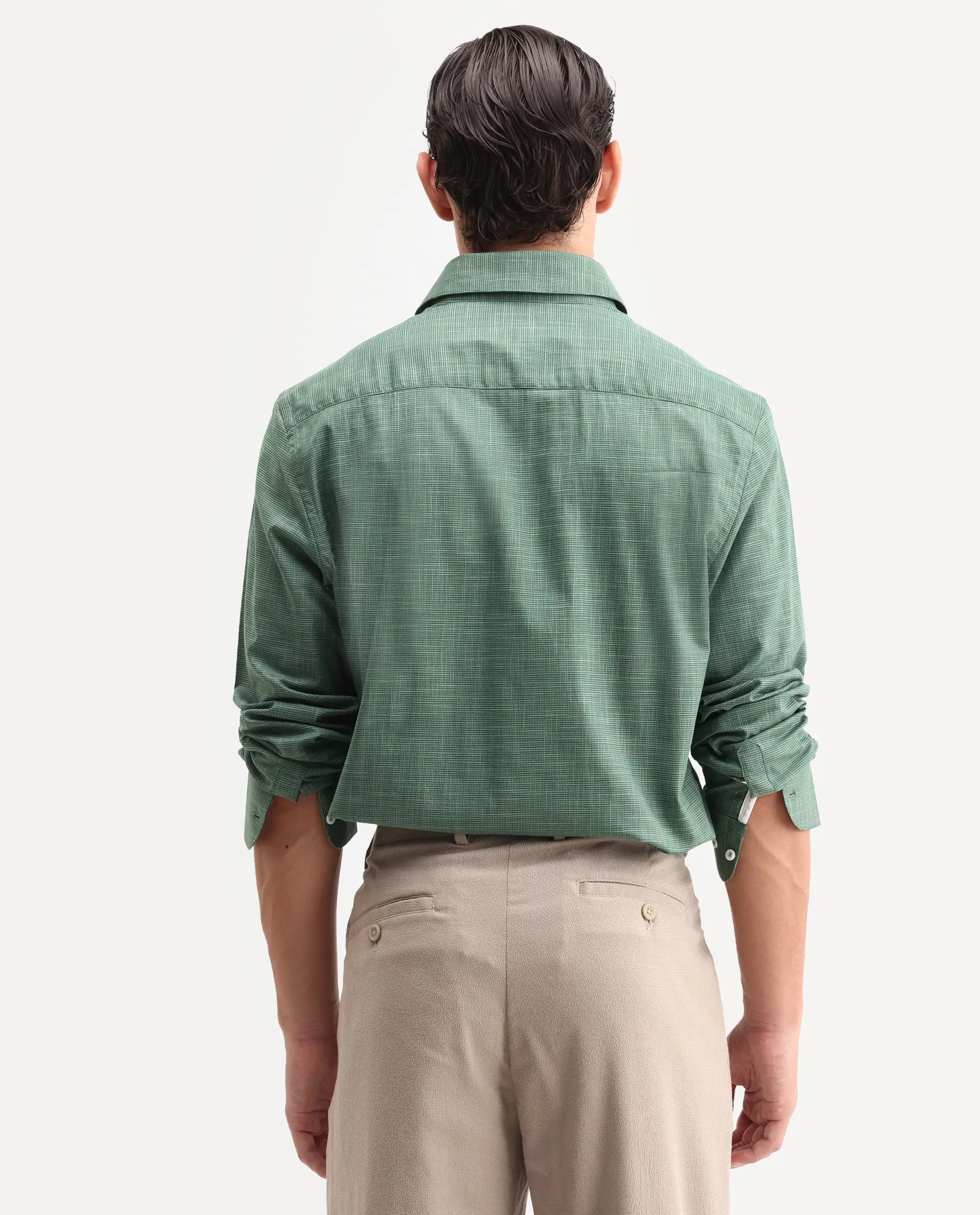 Rare Rabbit Men's Kenb Green Cotton Fabric Full Sleeve Spread Collar Button Regular Plain Shirt - Image 7