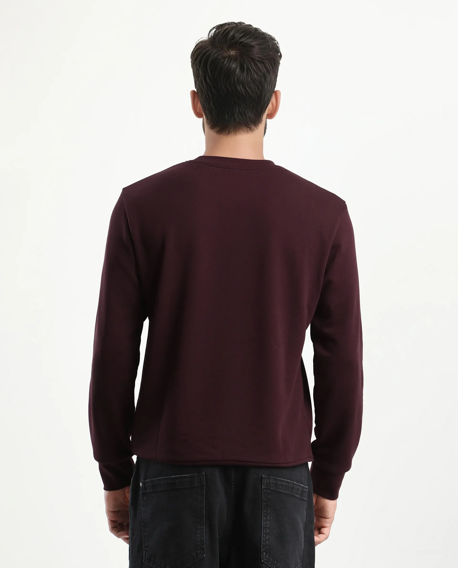Rare Rabbit Men's Kend Dark Maroon Cotton Blend Graphic Print Regular Fit Full Sleeve Crew Neck Sweatshirt - Image 8