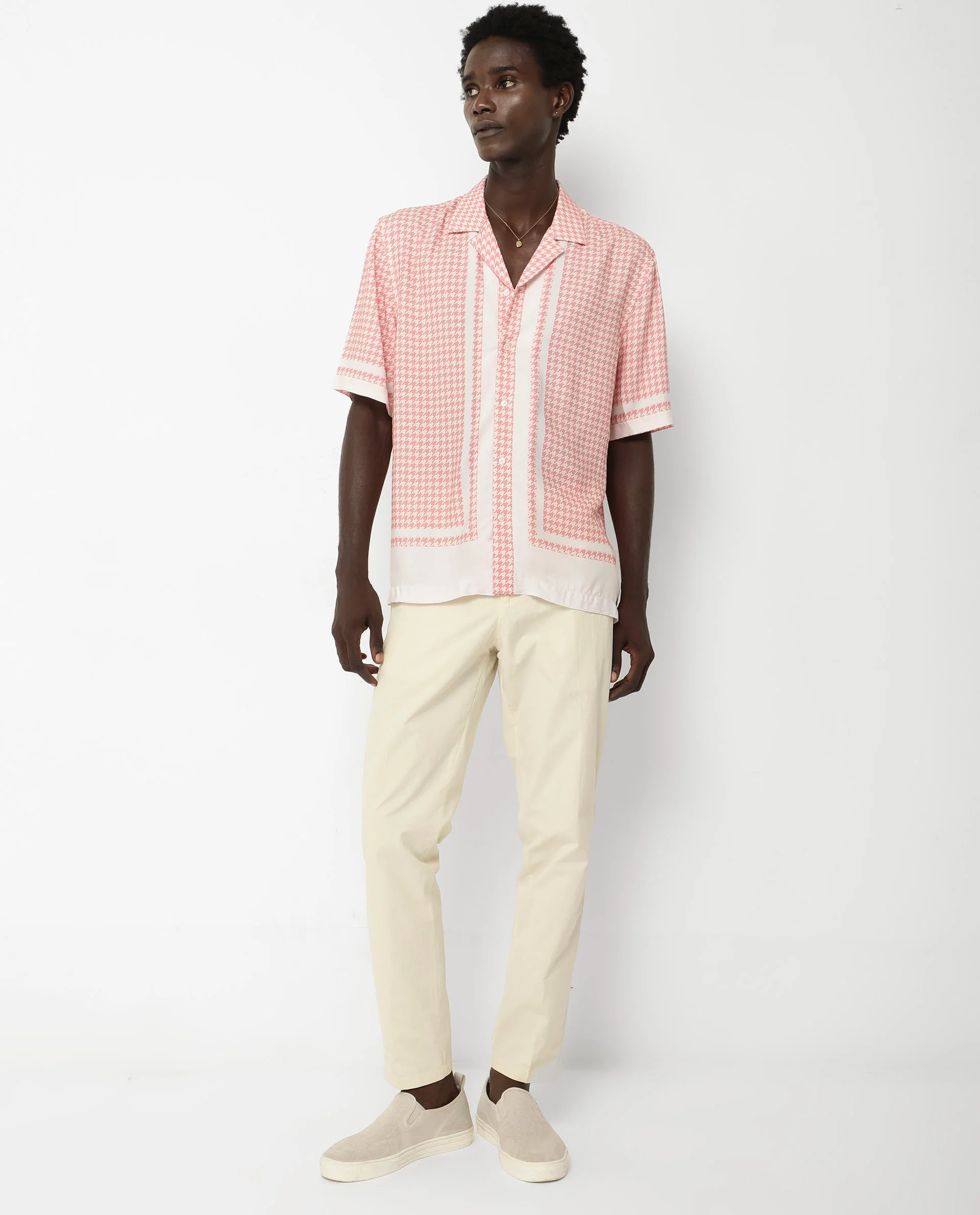 Rare Rabbit Men's Kene Peach Viscose Graphic Print Boxy Fit Half Sleeve Cuban Collar Shirt - Image 2