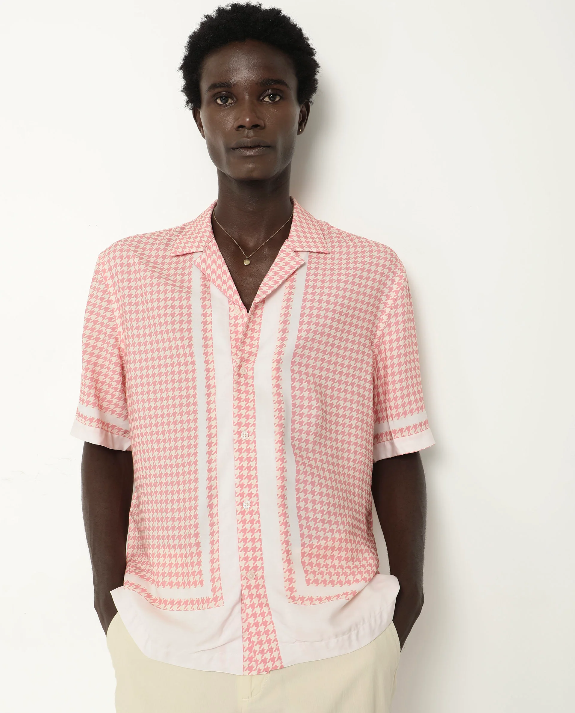 Rare Rabbit Men's Kene Peach Viscose Graphic Print Boxy Fit Half Sleeve Cuban Collar Shirt - Image 4