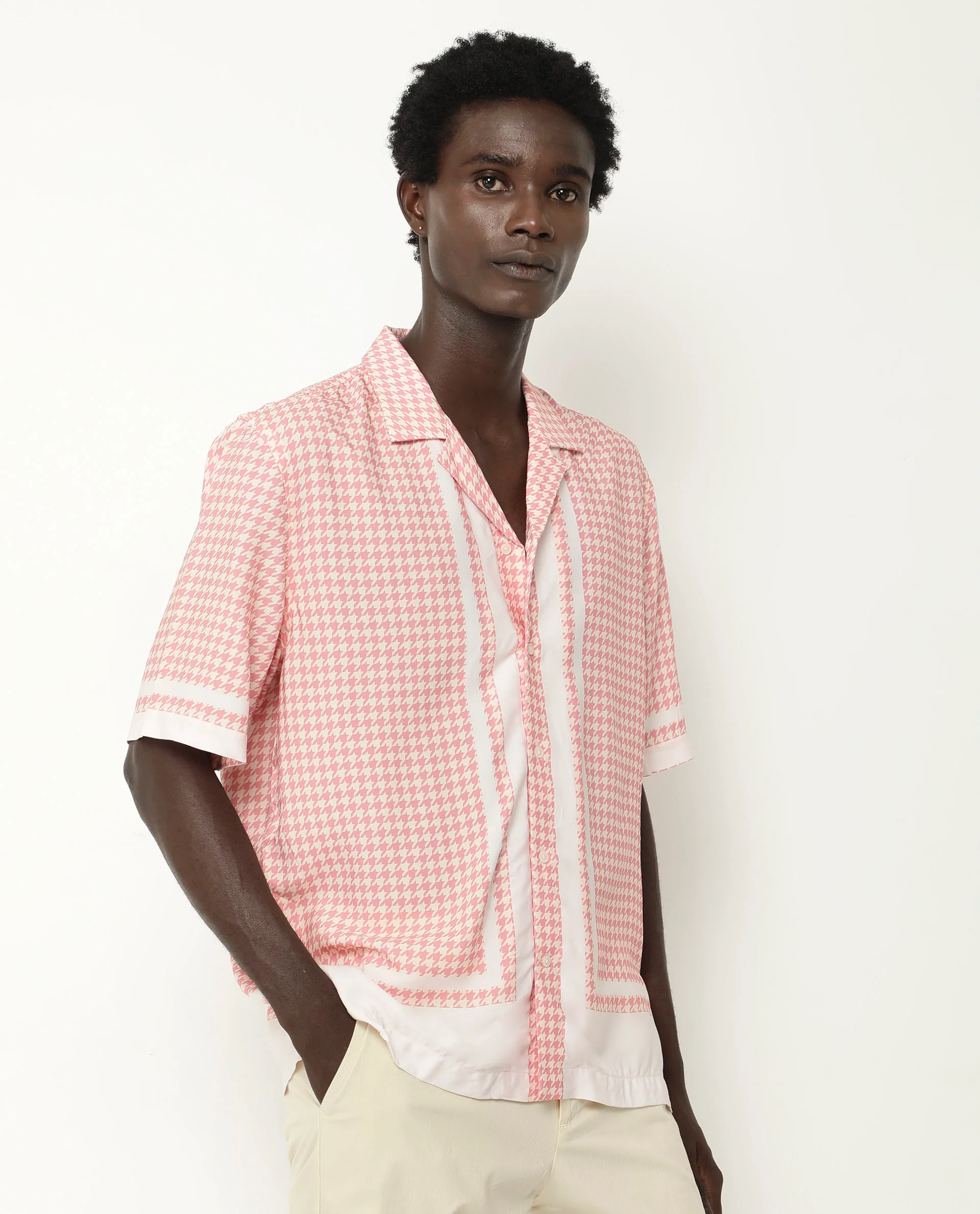 Rare Rabbit Men's Kene Peach Viscose Graphic Print Boxy Fit Half Sleeve Cuban Collar Shirt - Image 6