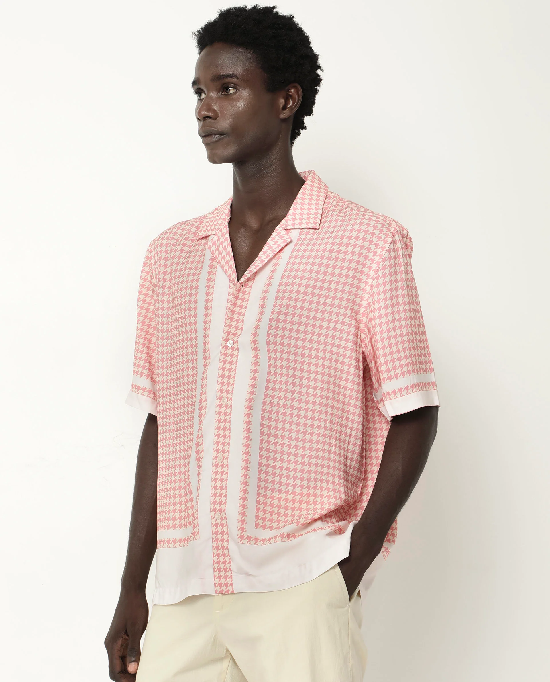 Rare Rabbit Men's Kene Peach Viscose Graphic Print Boxy Fit Half Sleeve Cuban Collar Shirt - Image 7