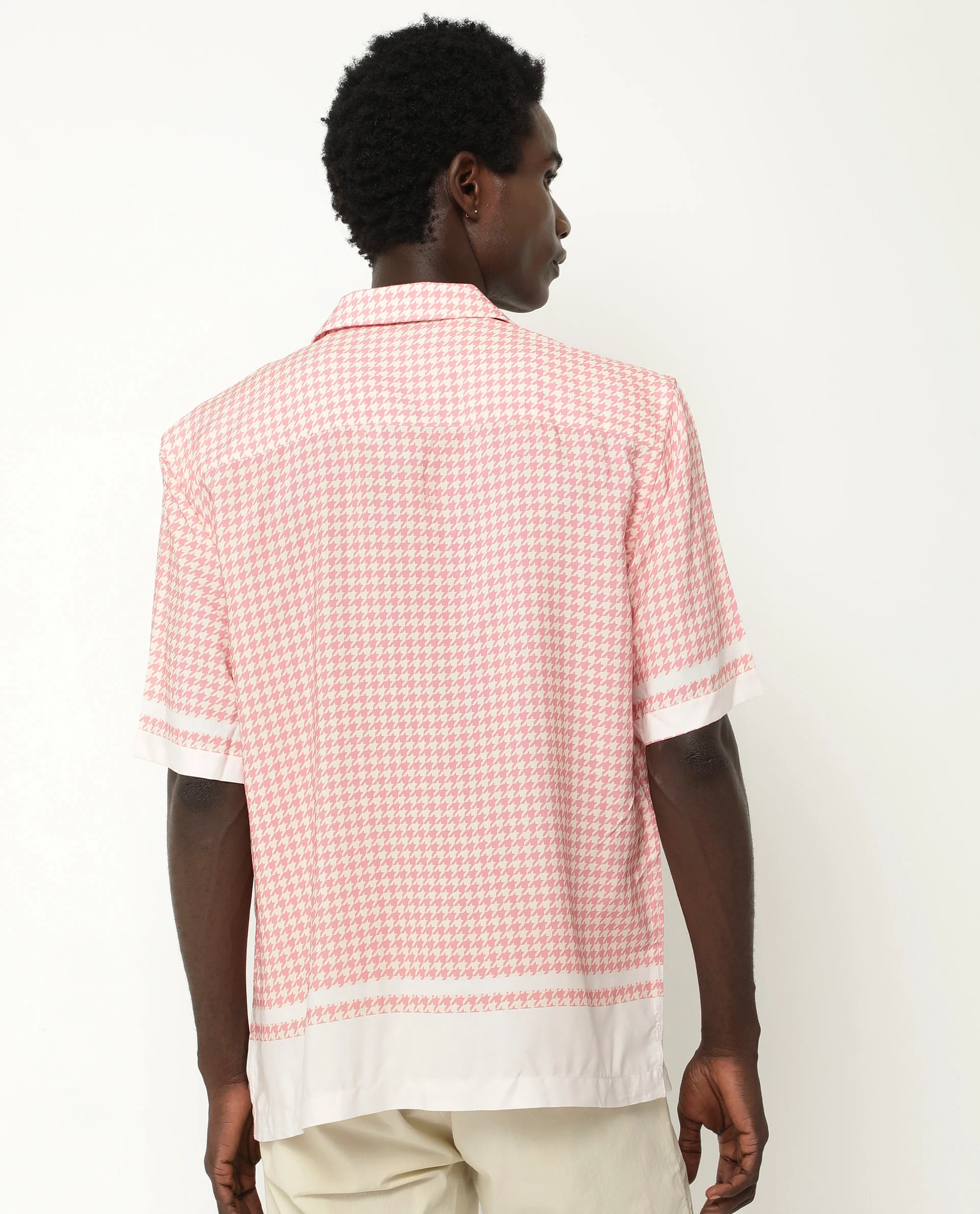 Rare Rabbit Men's Kene Peach Viscose Graphic Print Boxy Fit Half Sleeve Cuban Collar Shirt - Image 8