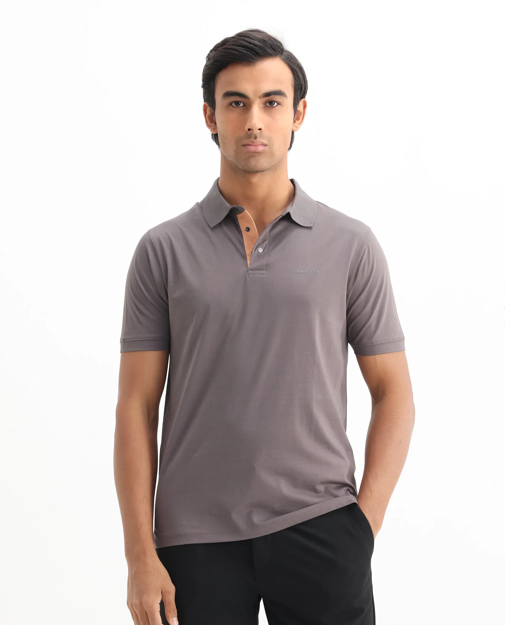 Rare Rabbit Men's Keneth Dusky Purple Cotton Plain Regular Fit Half Sleeve Polo - Image 3