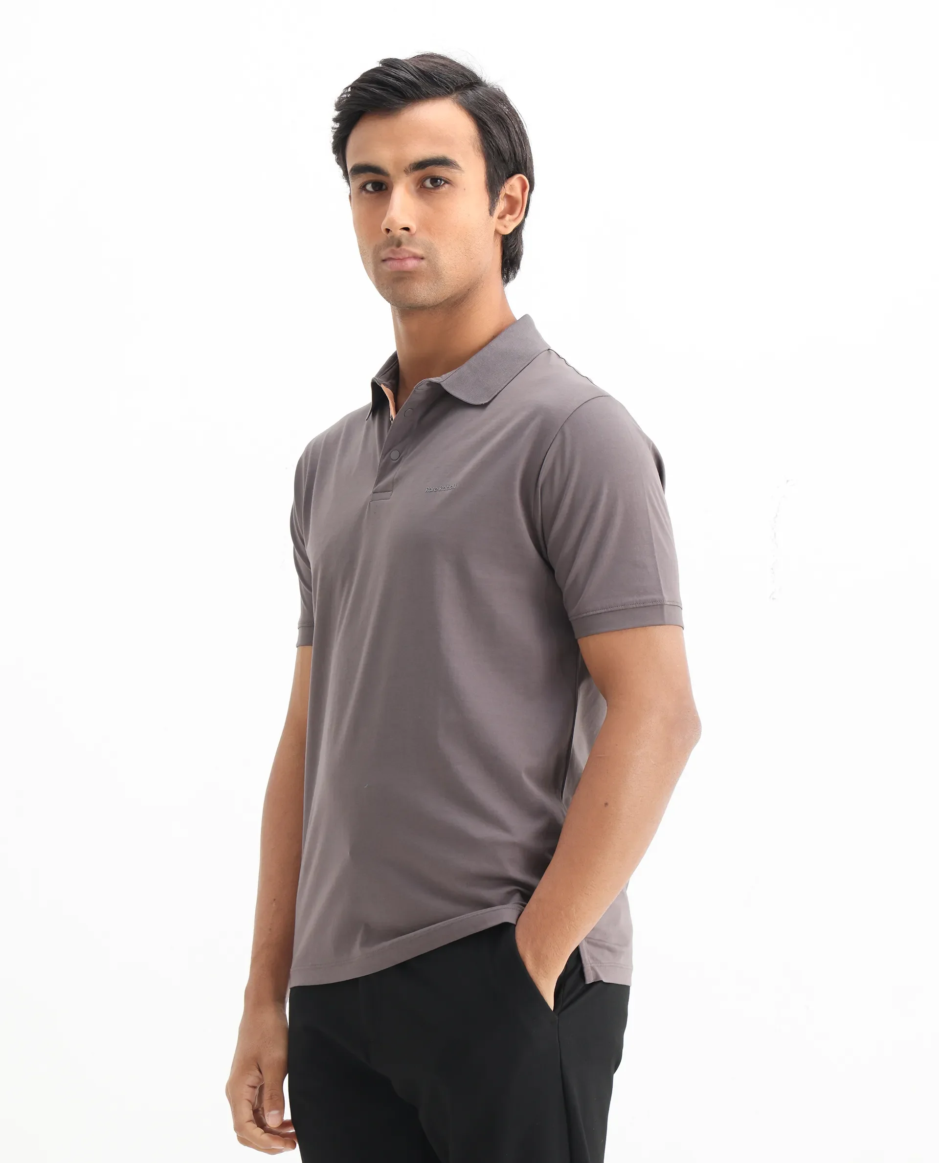 Rare Rabbit Men's Keneth Dusky Purple Cotton Plain Regular Fit Half Sleeve Polo - Image 7
