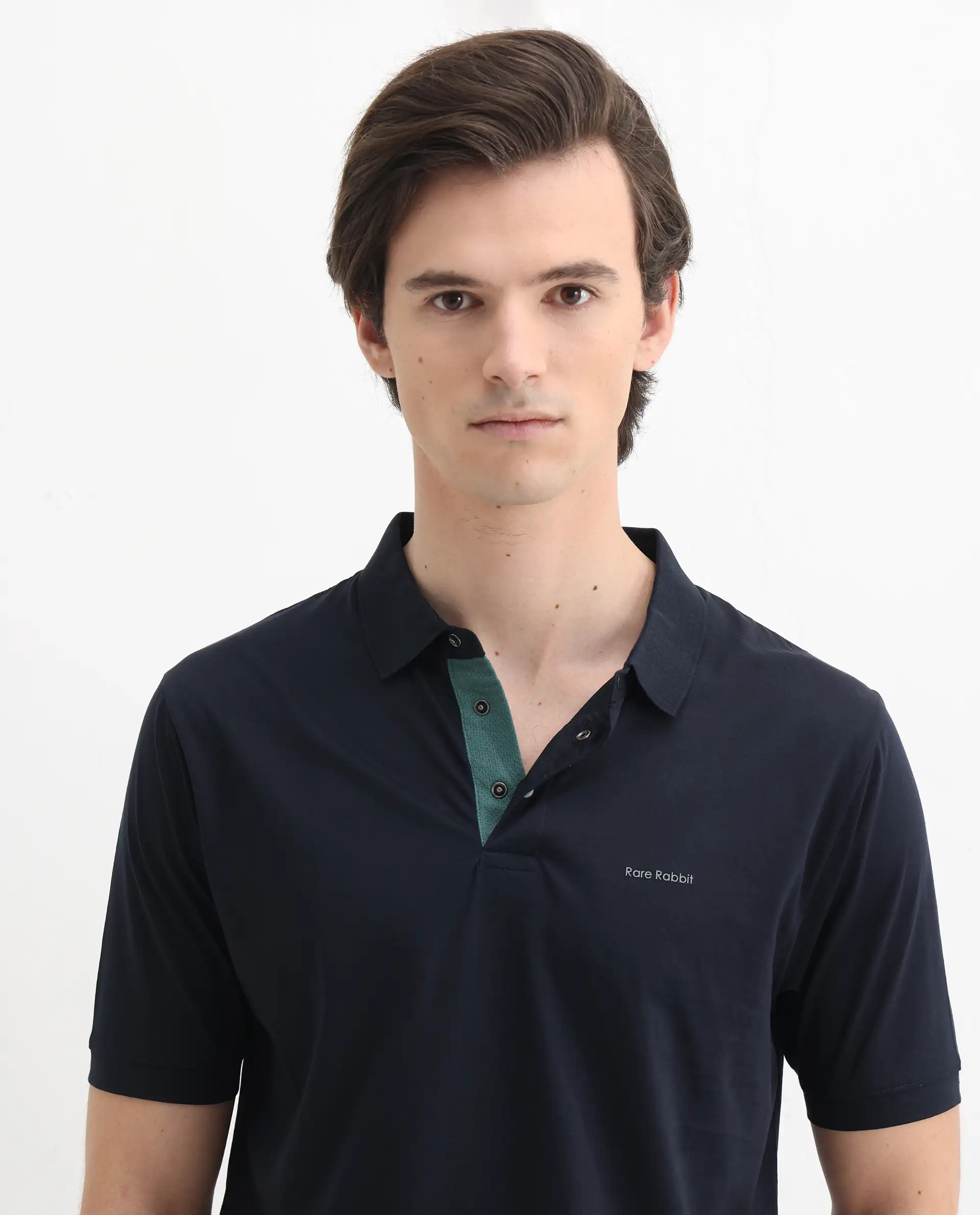 Rare Rabbit Men's Keneth Navy Cotton Plain Regular Fit Half Sleeve Polo - Image 7
