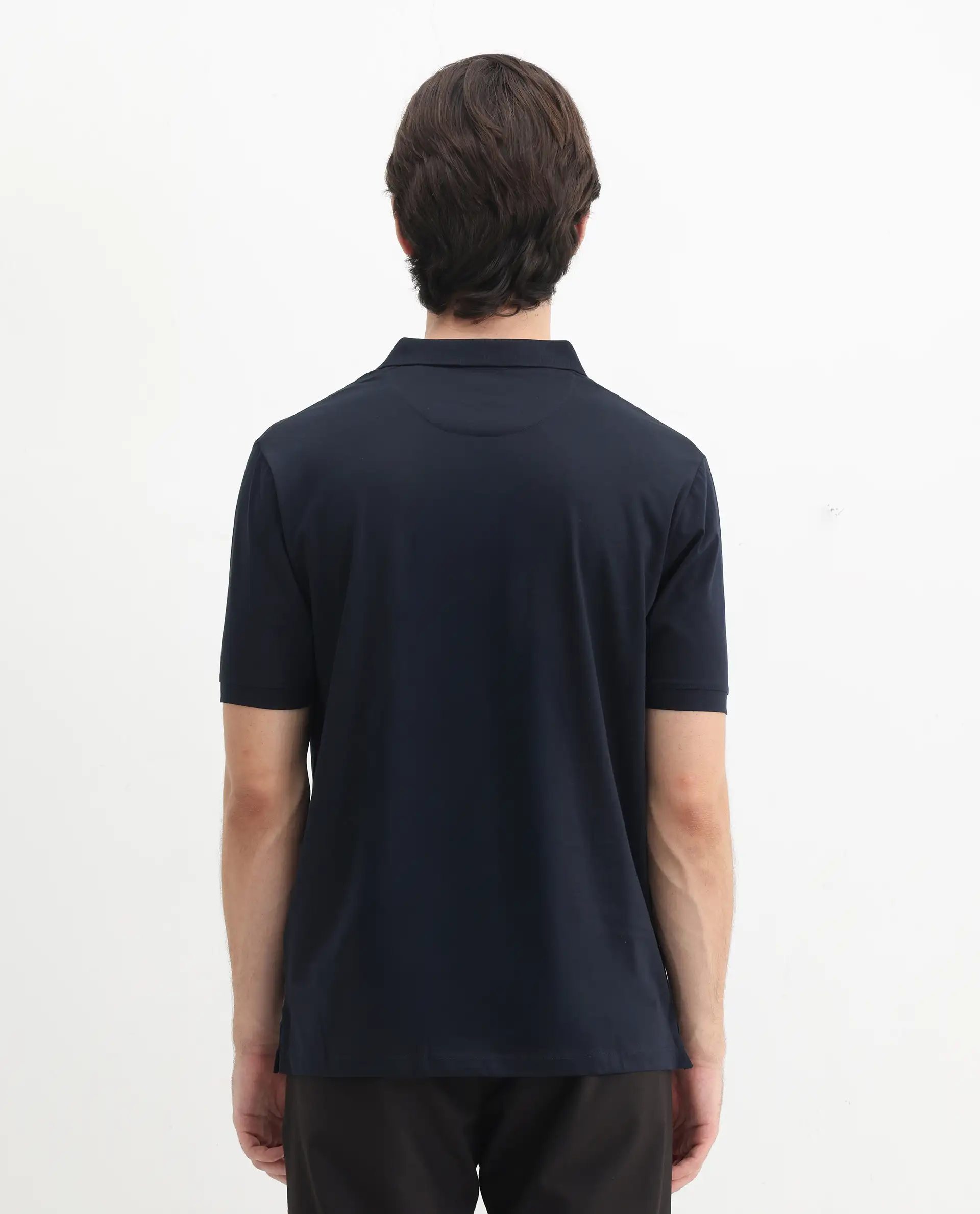 Rare Rabbit Men's Keneth Navy Cotton Plain Regular Fit Half Sleeve Polo - Image 8