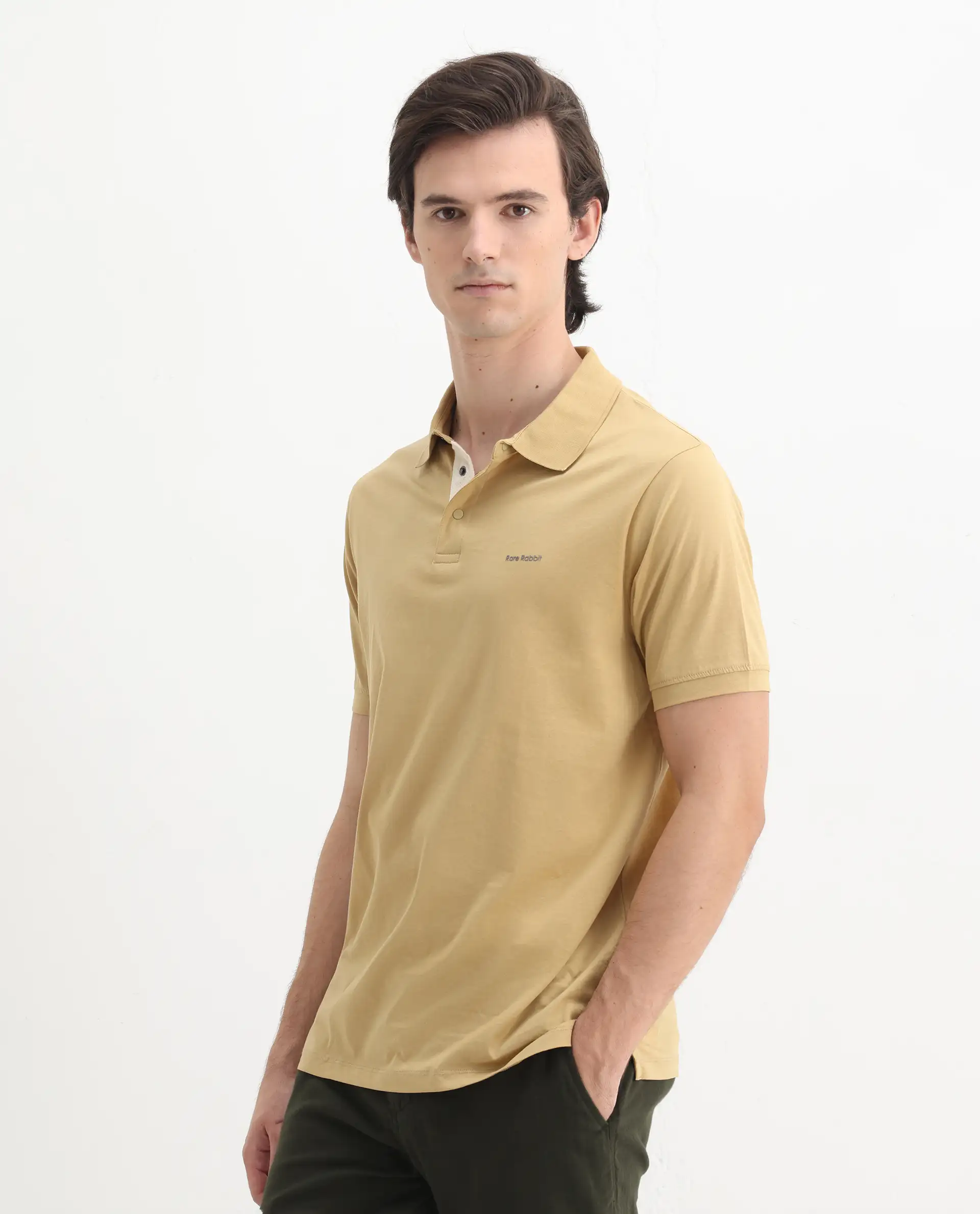 Rare Rabbit Men's Keneth Pastel Brown Cotton Plain Regular Fit Half Sleeve Polo - Image 5