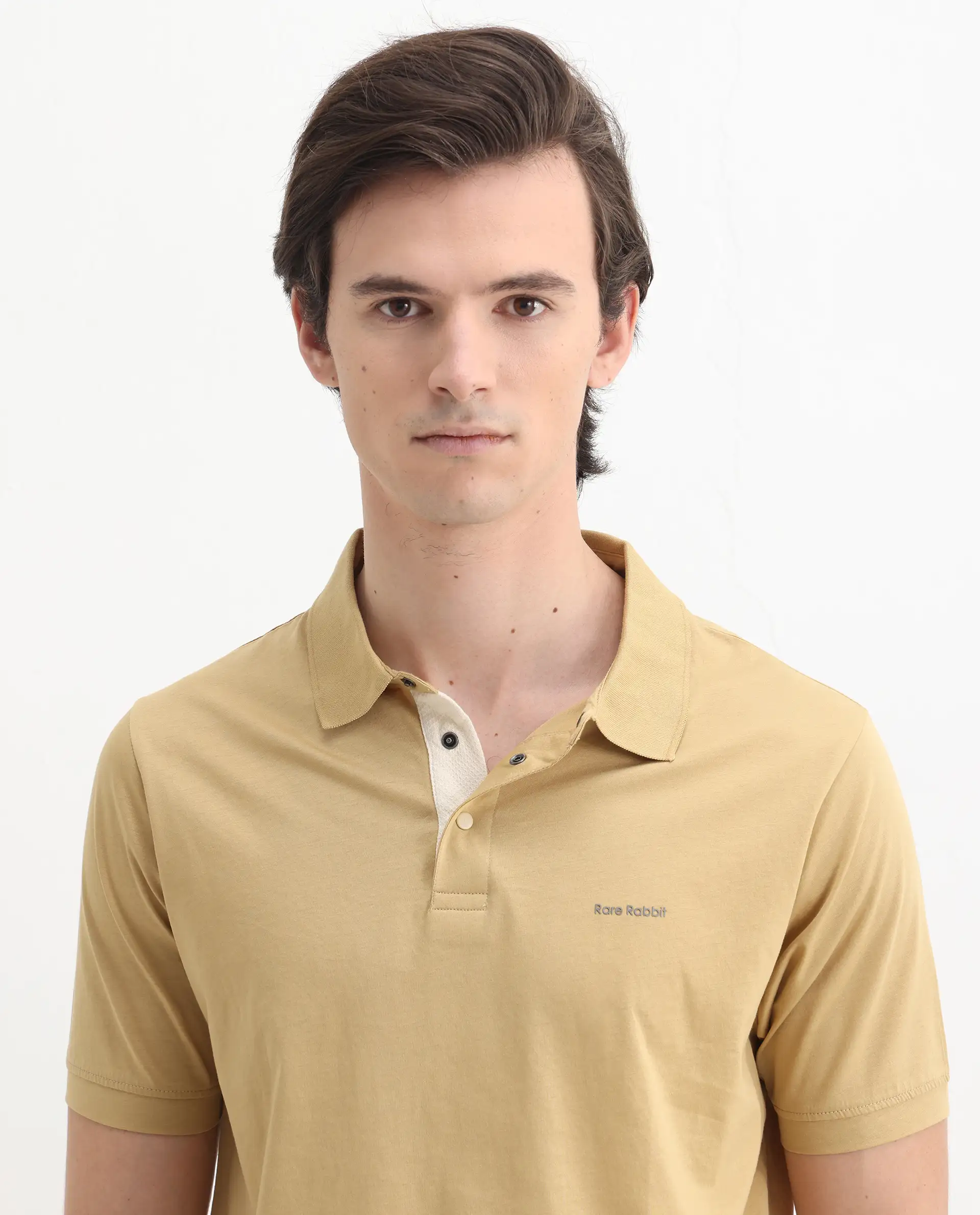 Rare Rabbit Men's Keneth Pastel Brown Cotton Plain Regular Fit Half Sleeve Polo - Image 7