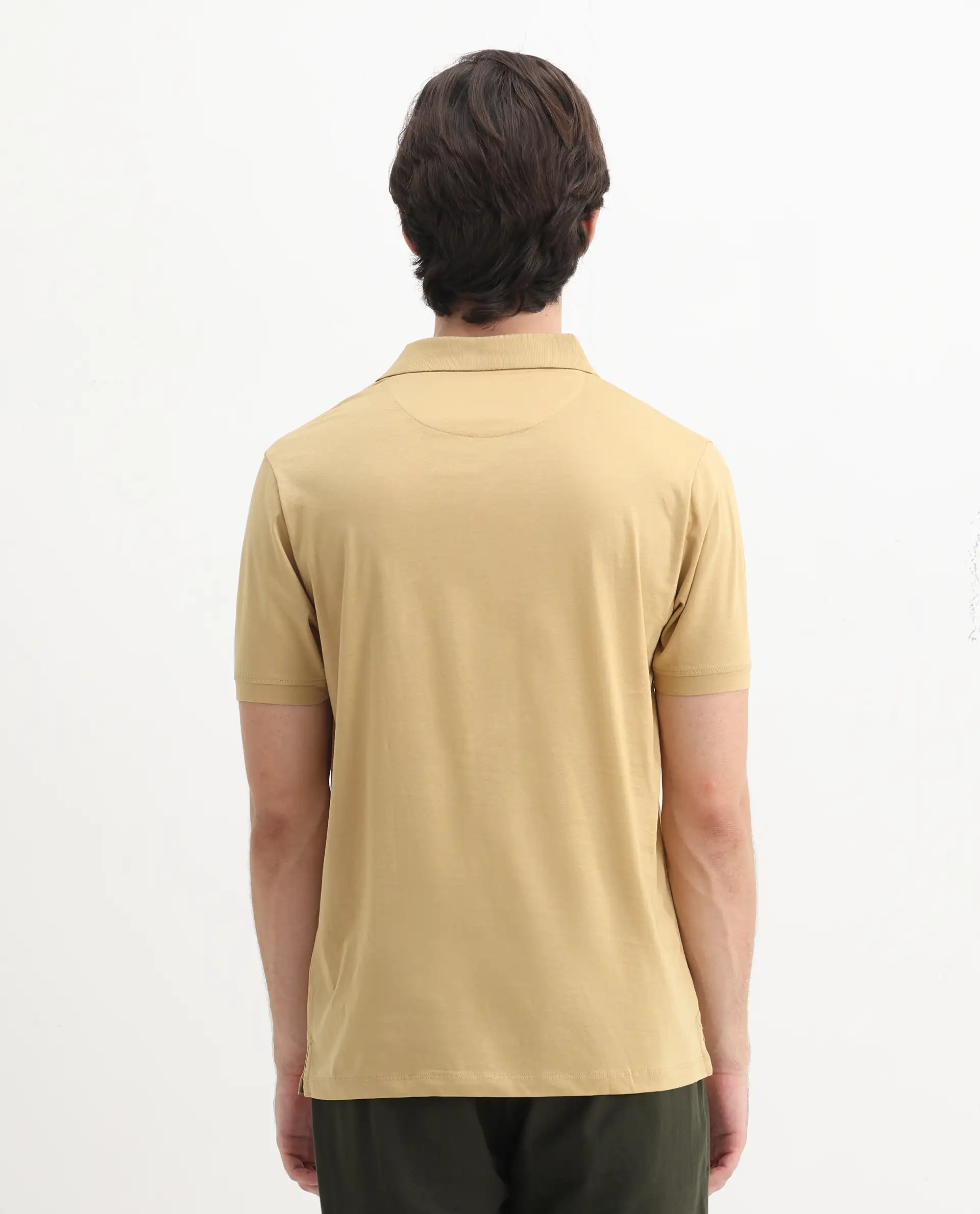 Rare Rabbit Men's Keneth Pastel Brown Cotton Plain Regular Fit Half Sleeve Polo - Image 8