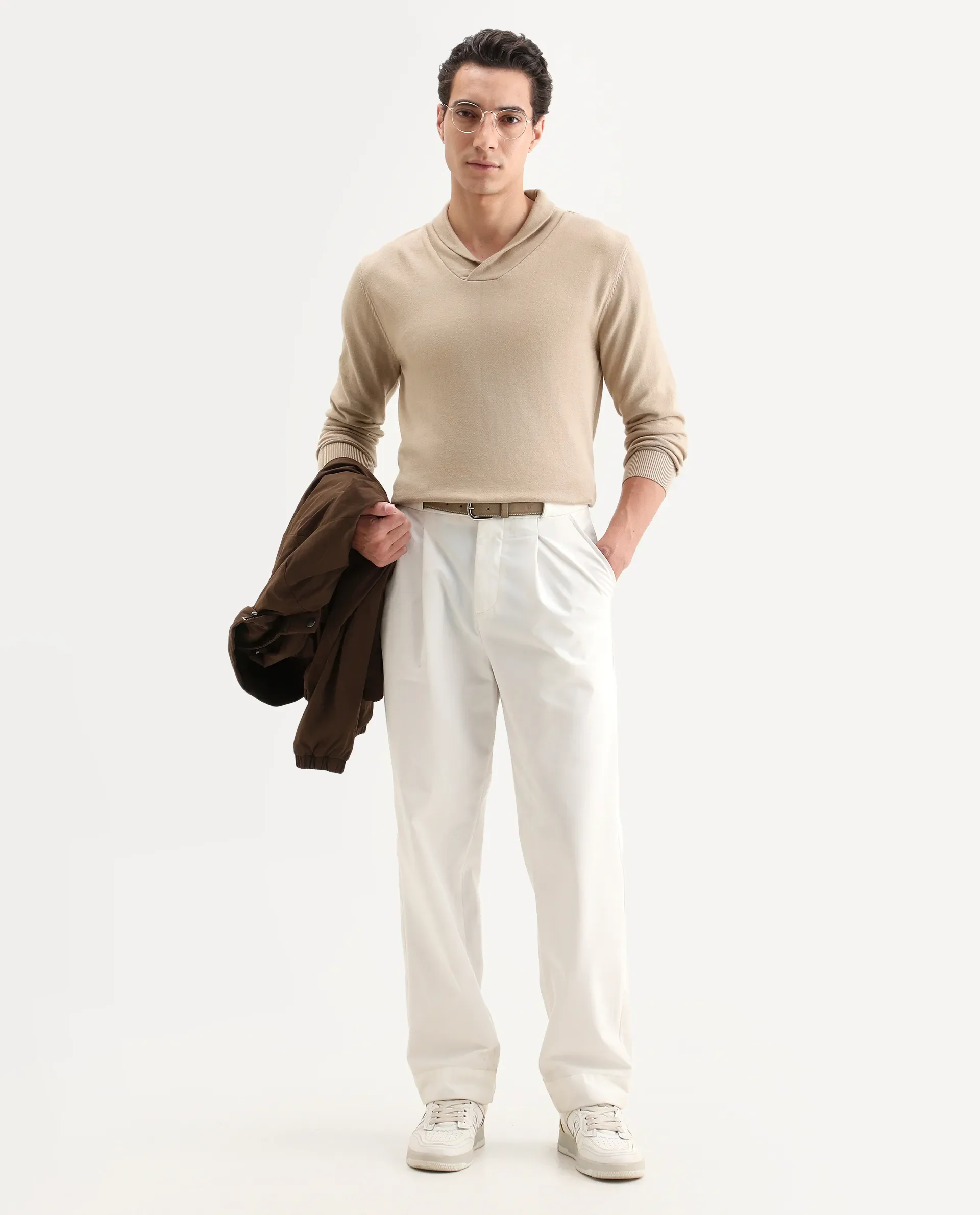 Rare Rabbit Men's Kenlay Beige Cotton Blend Plain Regular Fit Full Sleeve High Neck Sweater - Image 2