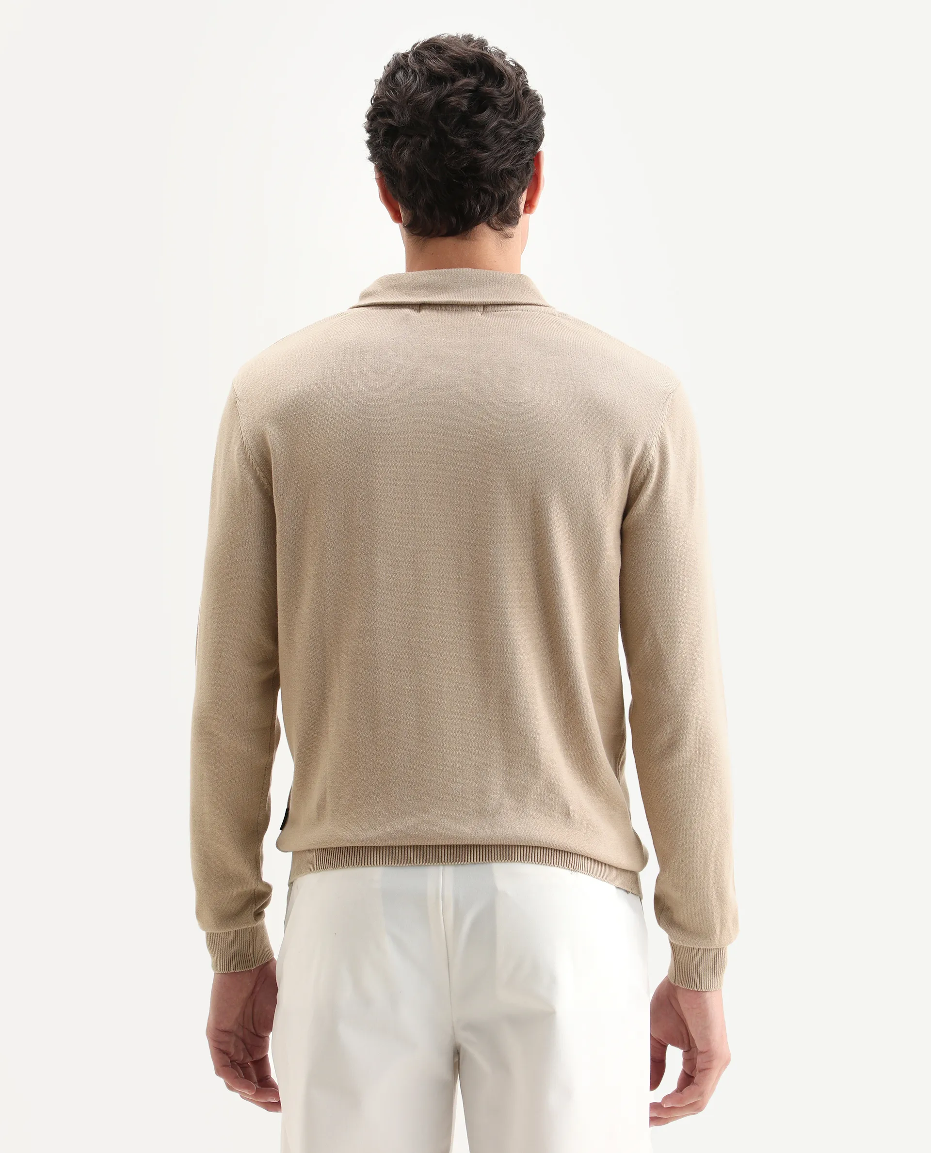 Rare Rabbit Men's Kenlay Beige Cotton Blend Plain Regular Fit Full Sleeve High Neck Sweater - Image 7