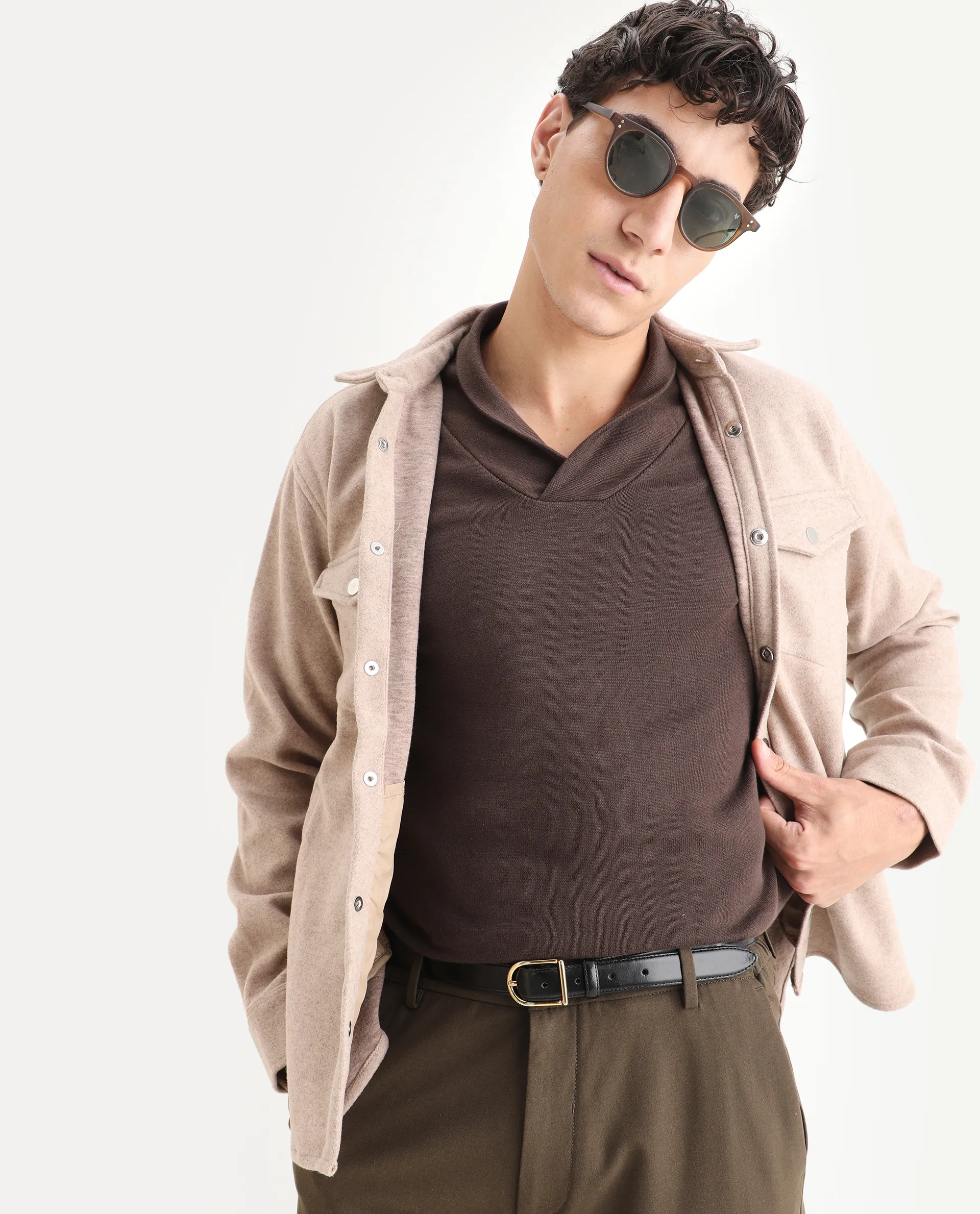 Rare Rabbit Men's Kenlay Brown Cotton Blend Plain Regular Fit Full Sleeve High Neck Sweater