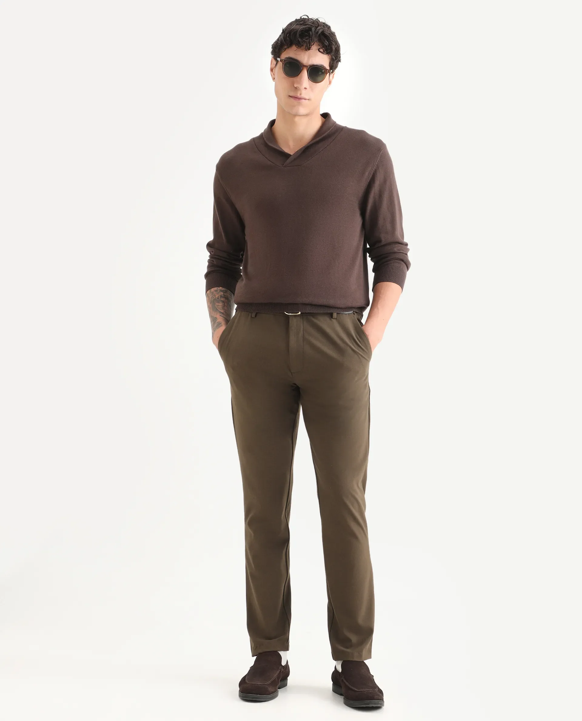 Rare Rabbit Men's Kenlay Brown Cotton Blend Plain Regular Fit Full Sleeve High Neck Sweater - Image 2