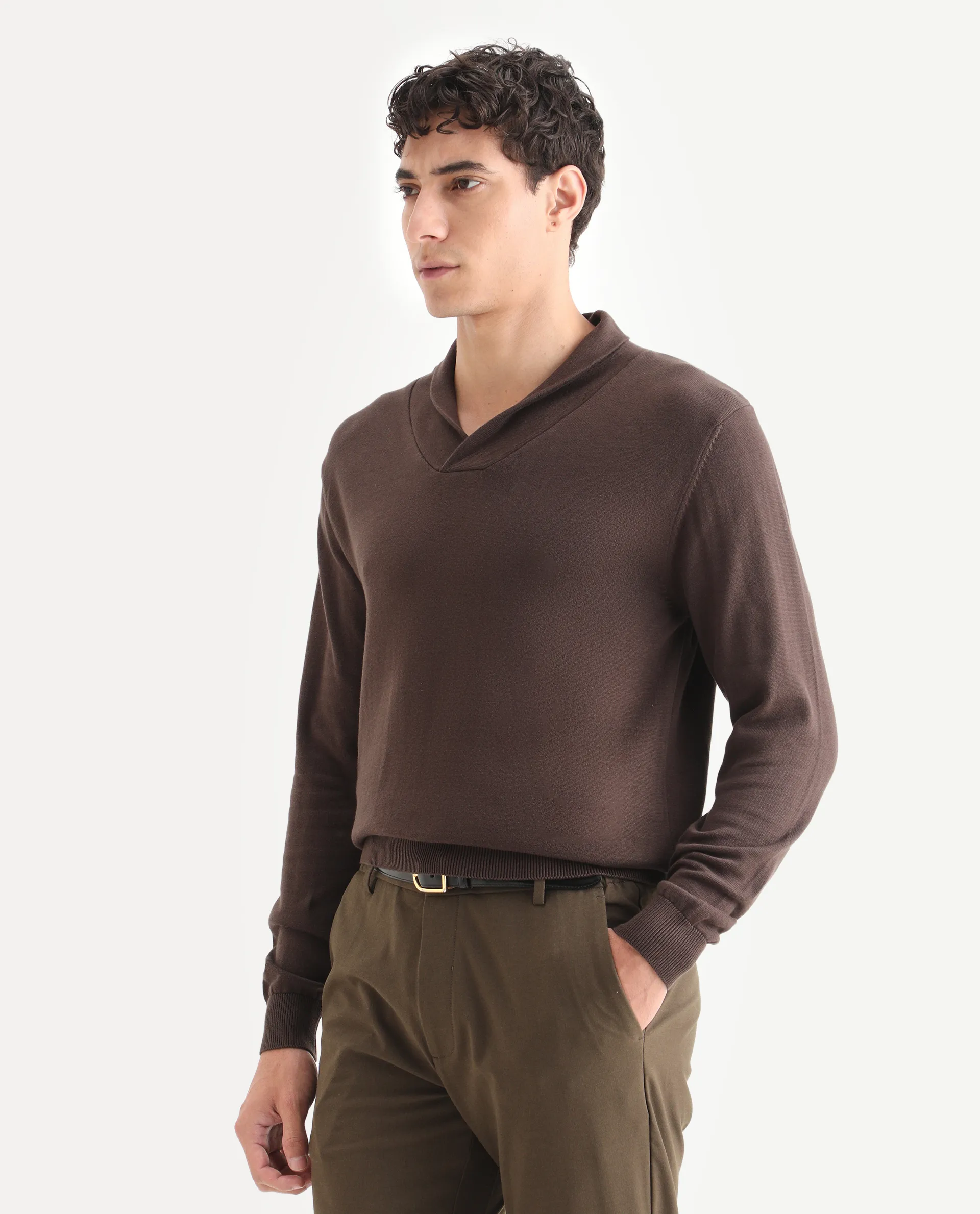 Rare Rabbit Men's Kenlay Brown Cotton Blend Plain Regular Fit Full Sleeve High Neck Sweater - Image 4