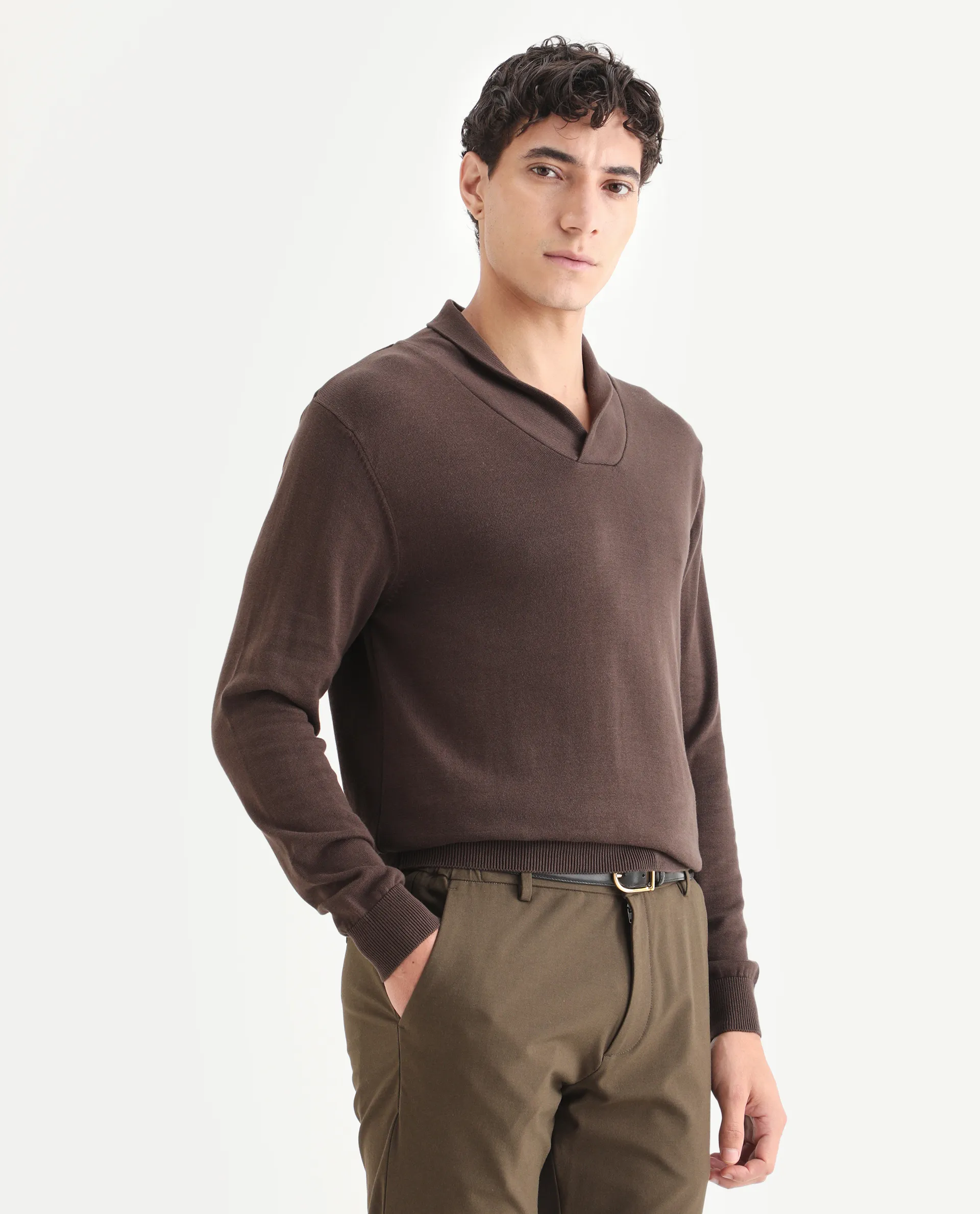 Rare Rabbit Men's Kenlay Brown Cotton Blend Plain Regular Fit Full Sleeve High Neck Sweater - Image 5