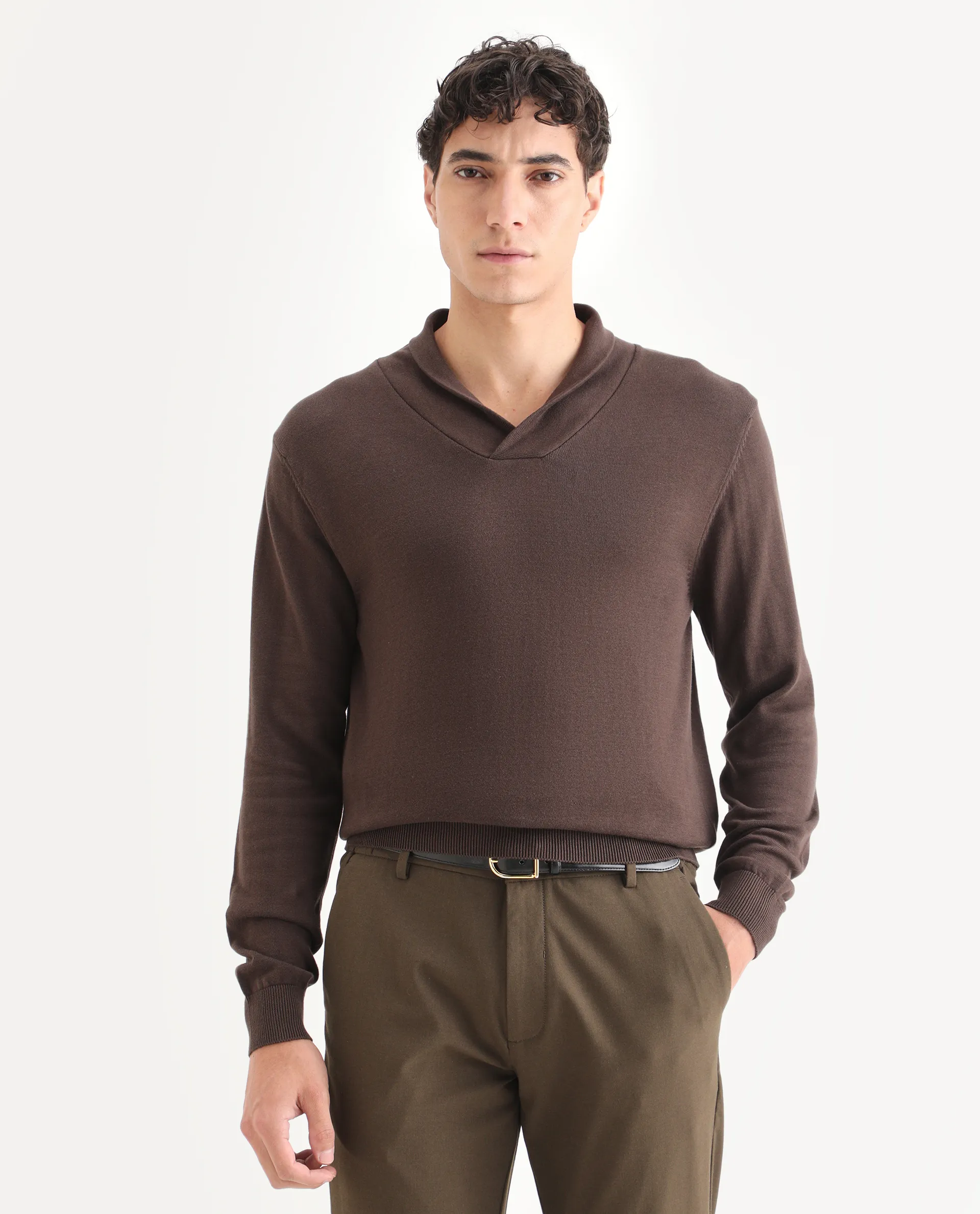 Rare Rabbit Men's Kenlay Brown Cotton Blend Plain Regular Fit Full Sleeve High Neck Sweater - Image 6