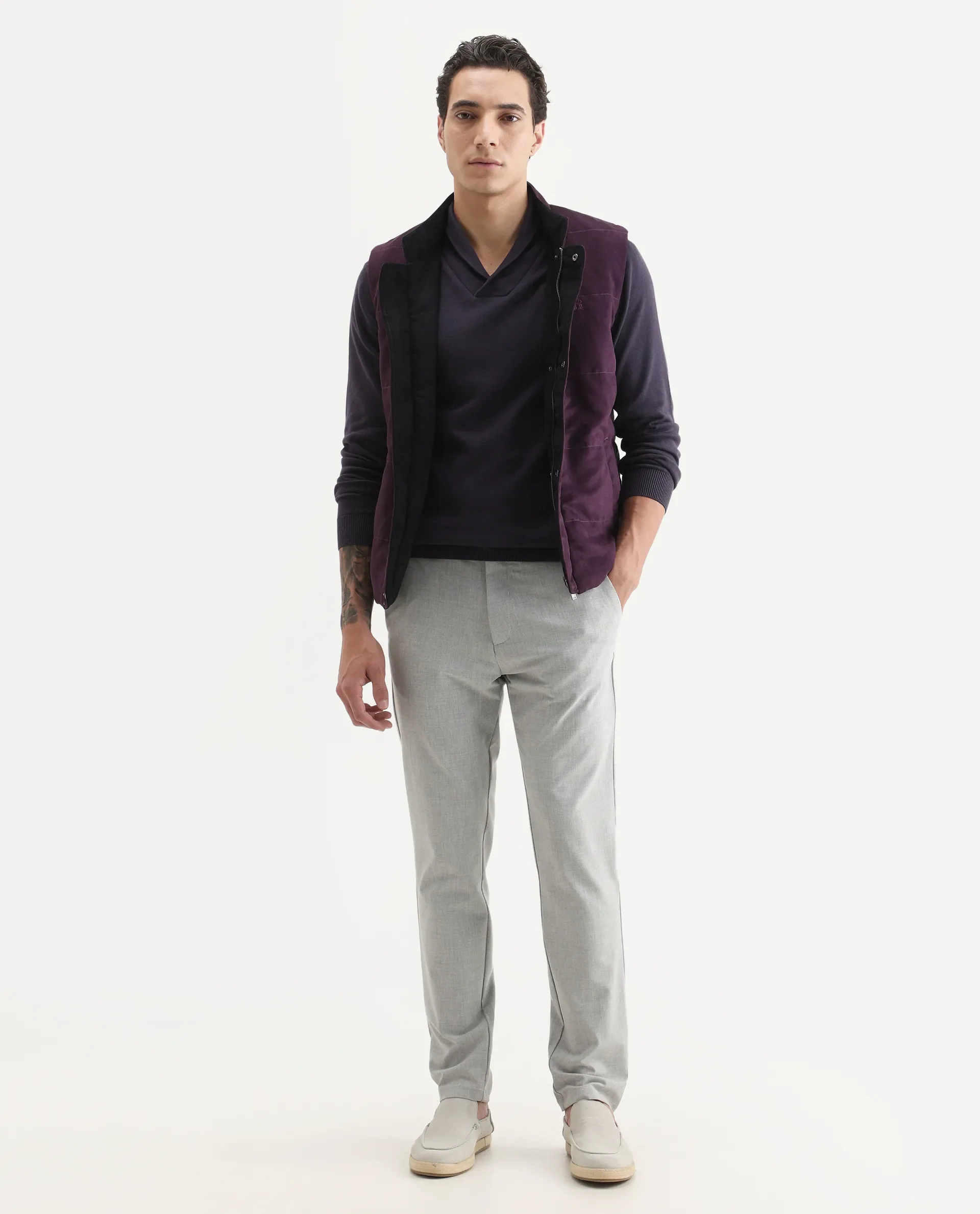 Rare Rabbit Men's Kenlay Dark Purple Cotton Blend Plain Regular Fit Full Sleeve High Neck Sweater - Image 2