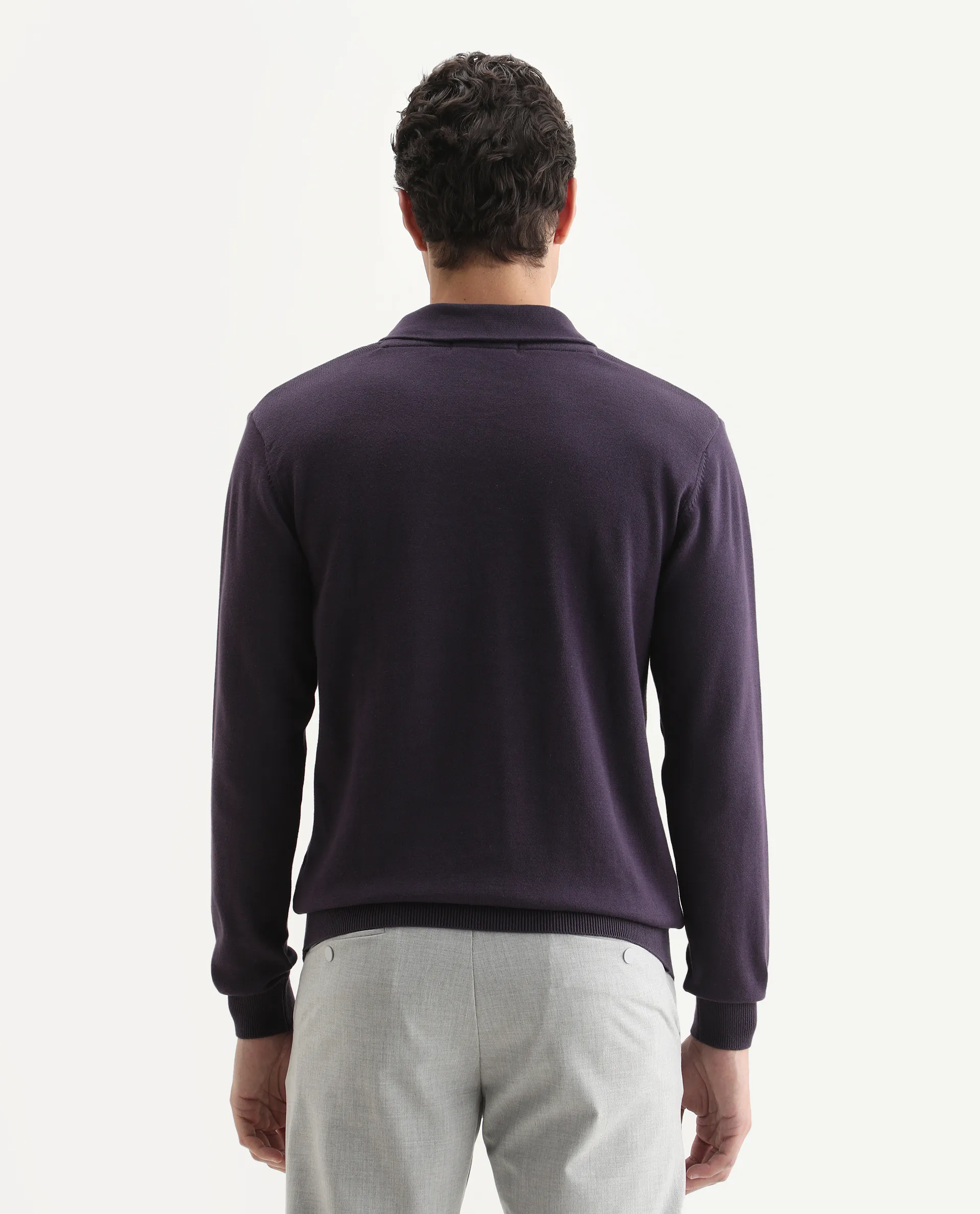 Rare Rabbit Men's Kenlay Dark Purple Cotton Blend Plain Regular Fit Full Sleeve High Neck Sweater - Image 7