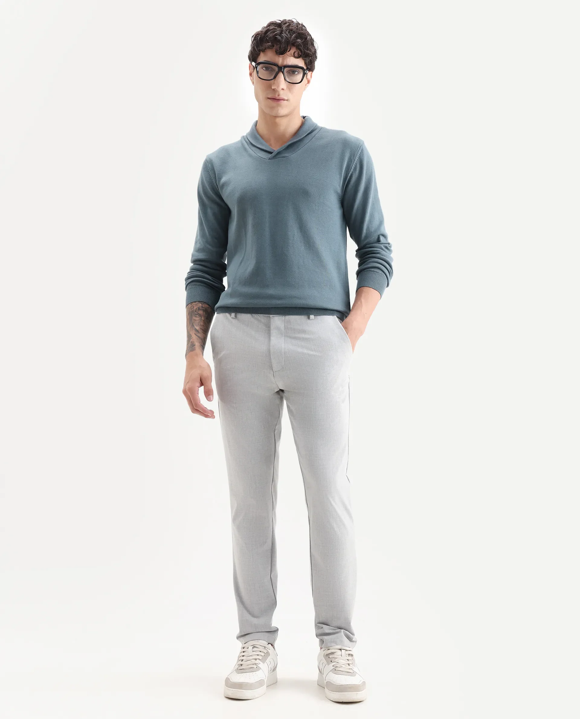 Rare Rabbit Men's Kenlay Dusky Turq Cotton Blend Plain Regular Fit Full Sleeve High Neck Sweater - Image 2
