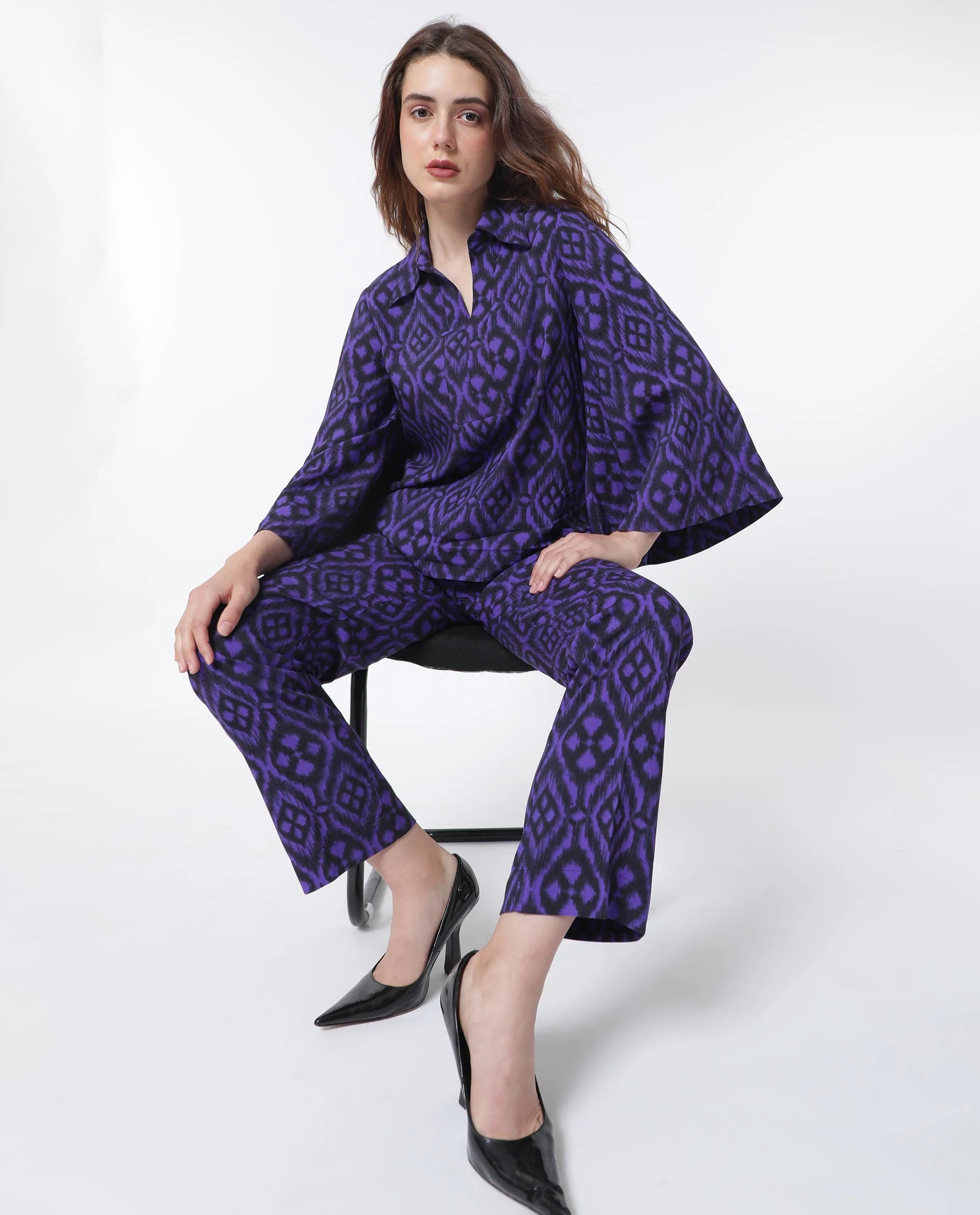 Rareism Women's Kennedy Black Cotton Geometric Print Ankle Length Straight Fit Trouser - Image 10