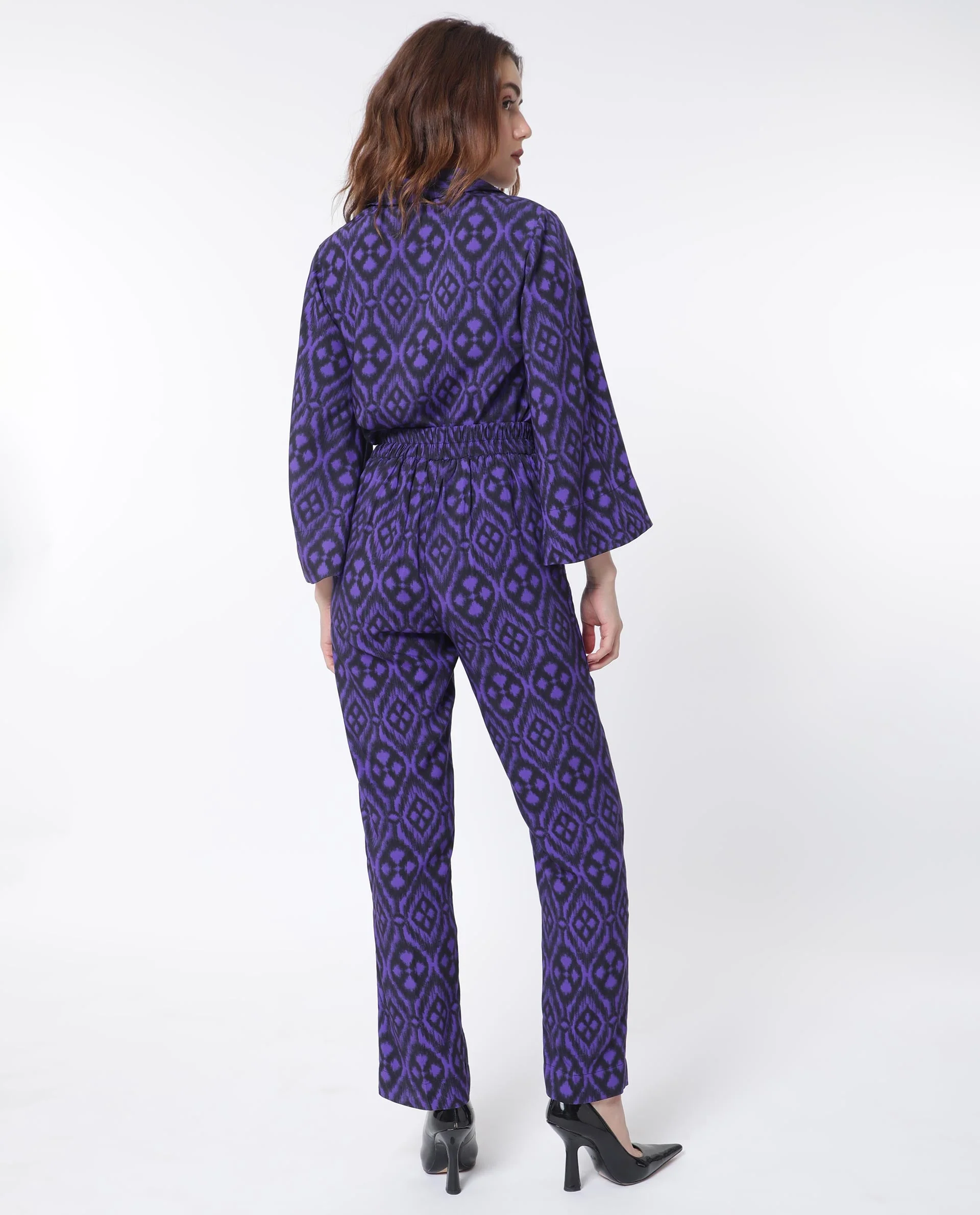 Rareism Women's Kennedy Black Cotton Geometric Print Ankle Length Straight Fit Trouser - Image 7