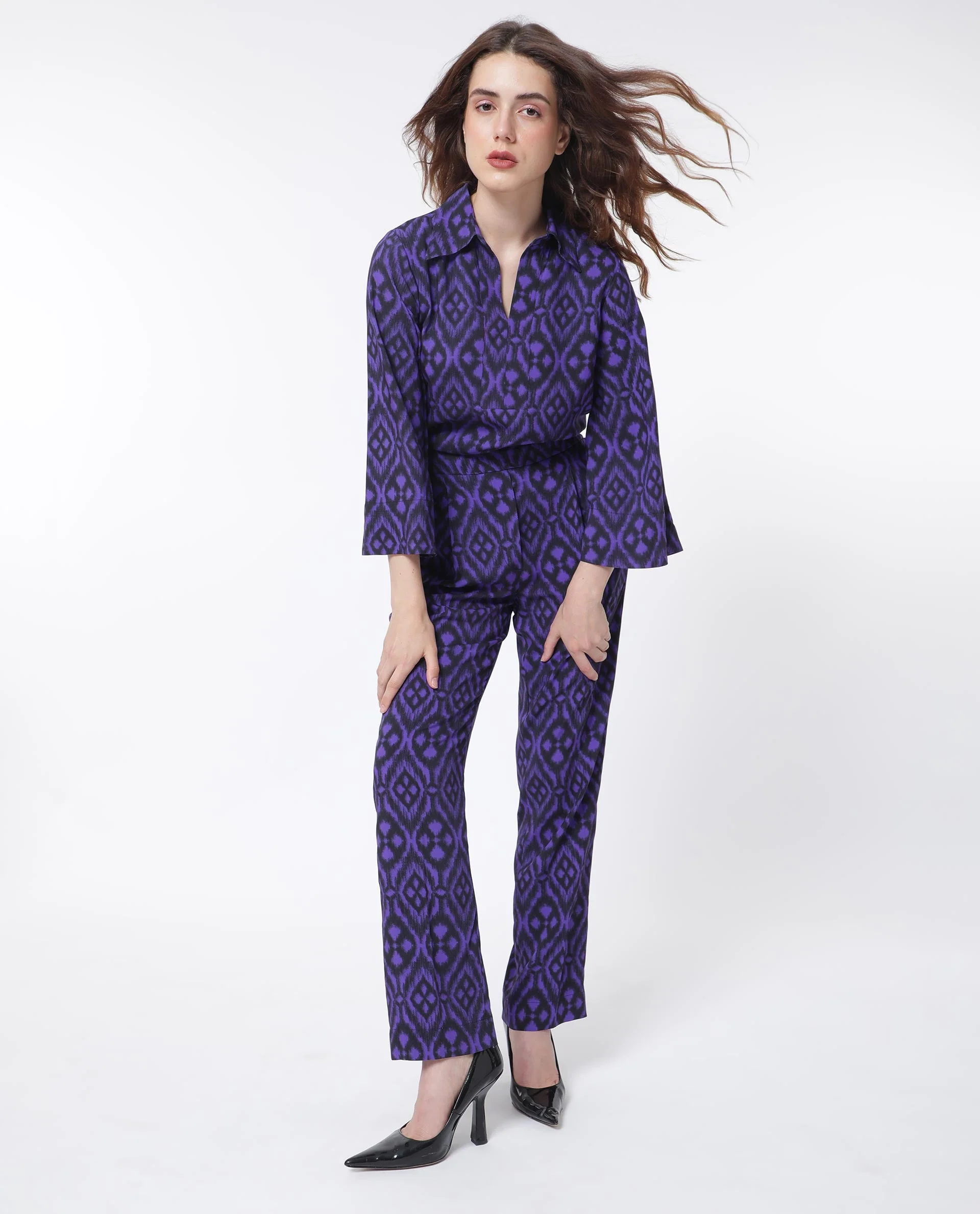 Rareism Women's Kennedy Black Cotton Geometric Print Ankle Length Straight Fit Trouser - Image 9