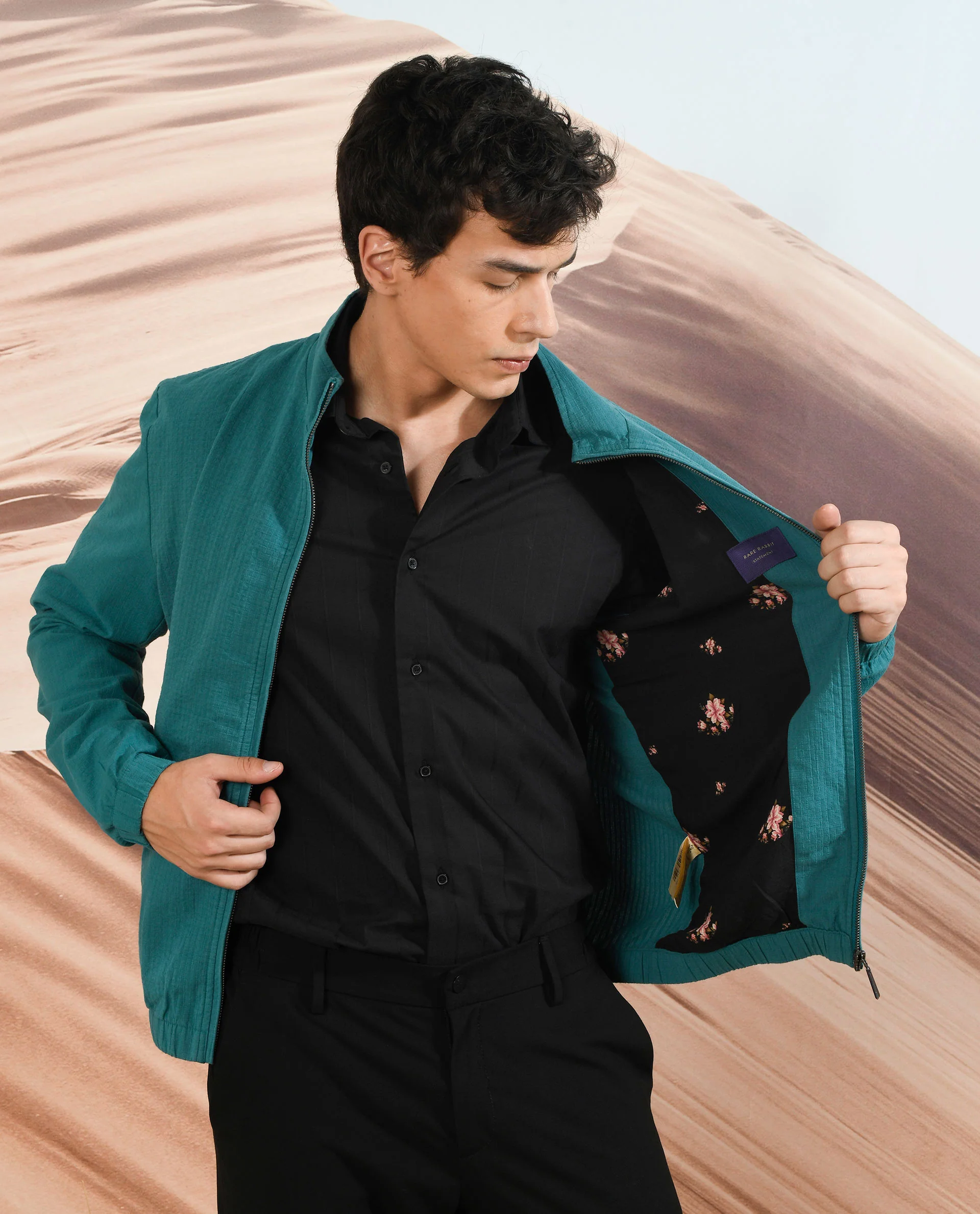 Rare Rabbit Men's Kenny Green Polyester Plain Regular Fit Full Sleeve High Neck Jacket - Image 5