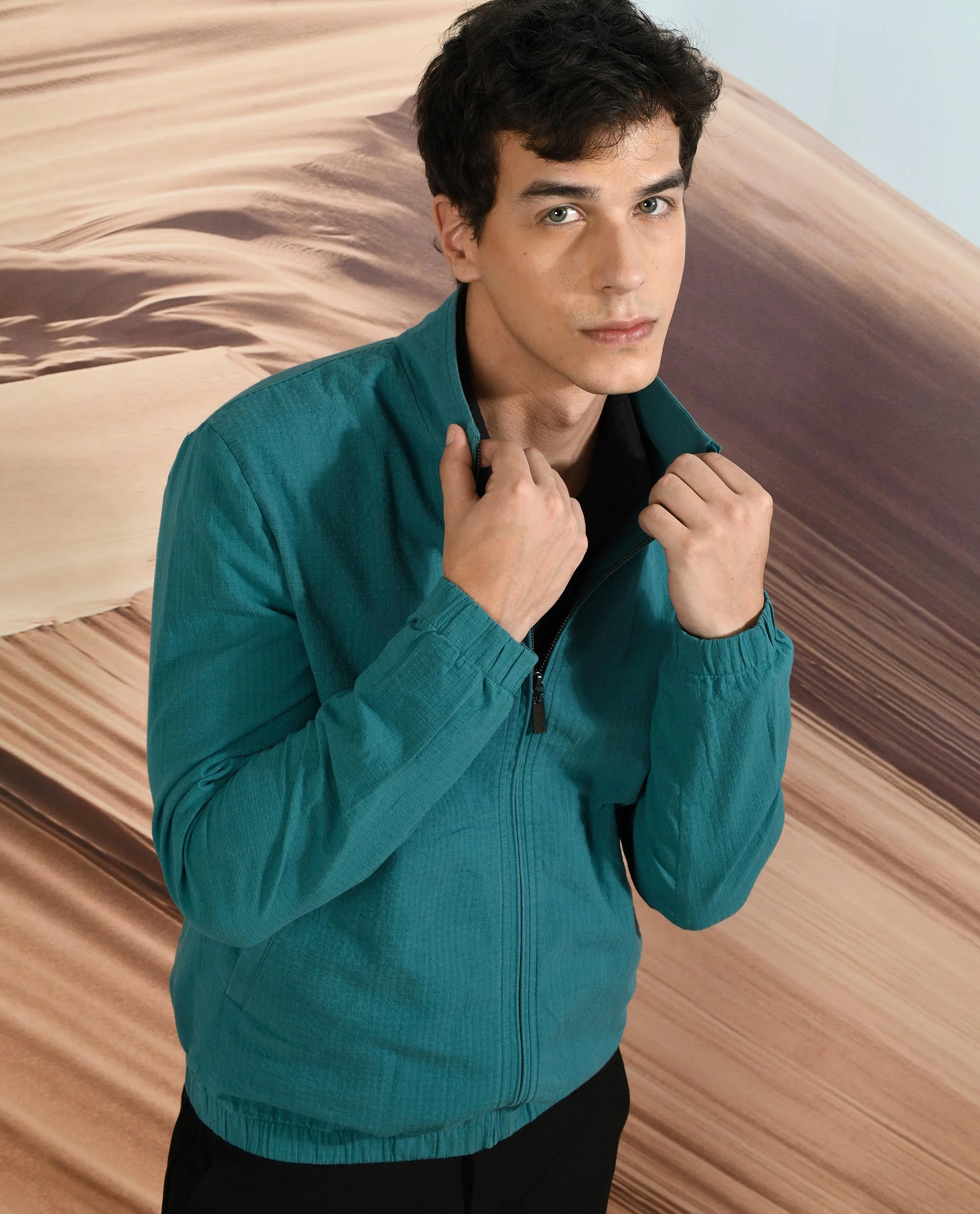 Rare Rabbit Men's Kenny Green Polyester Plain Regular Fit Full Sleeve High Neck Jacket - Image 6