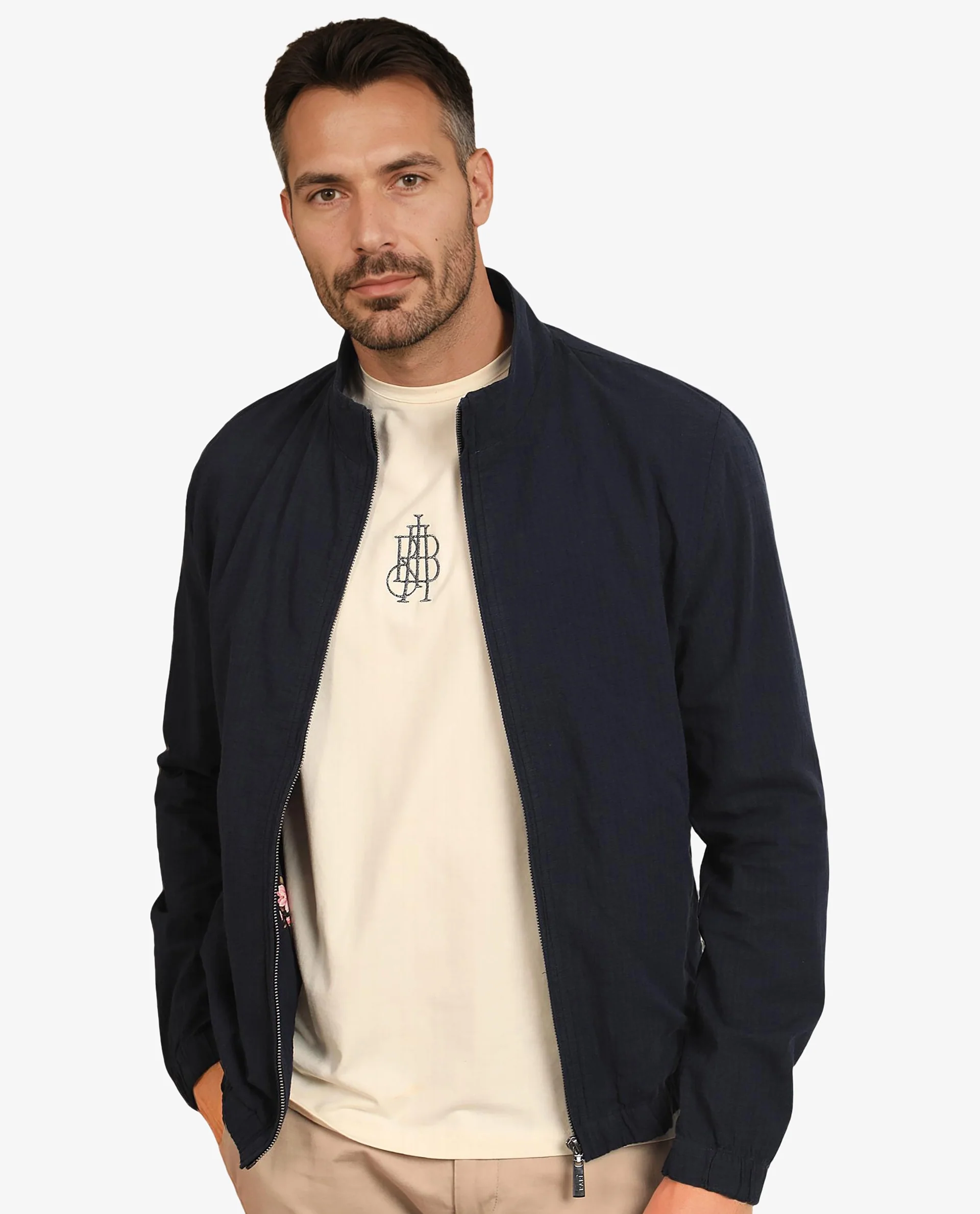 Rare Rabbit Men's Kenny Navy Polyester Plain Regular Fit Full Sleeve High Neck Jacket
