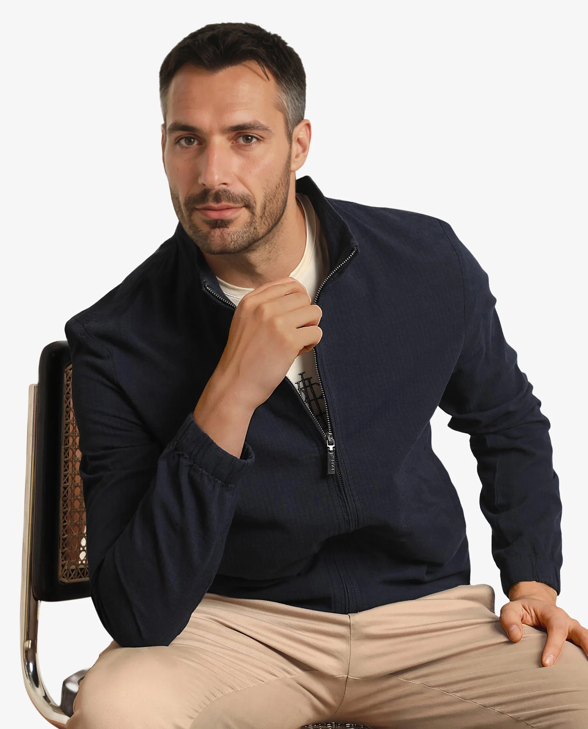 Rare Rabbit Men's Kenny Navy Polyester Plain Regular Fit Full Sleeve High Neck Jacket - Image 2