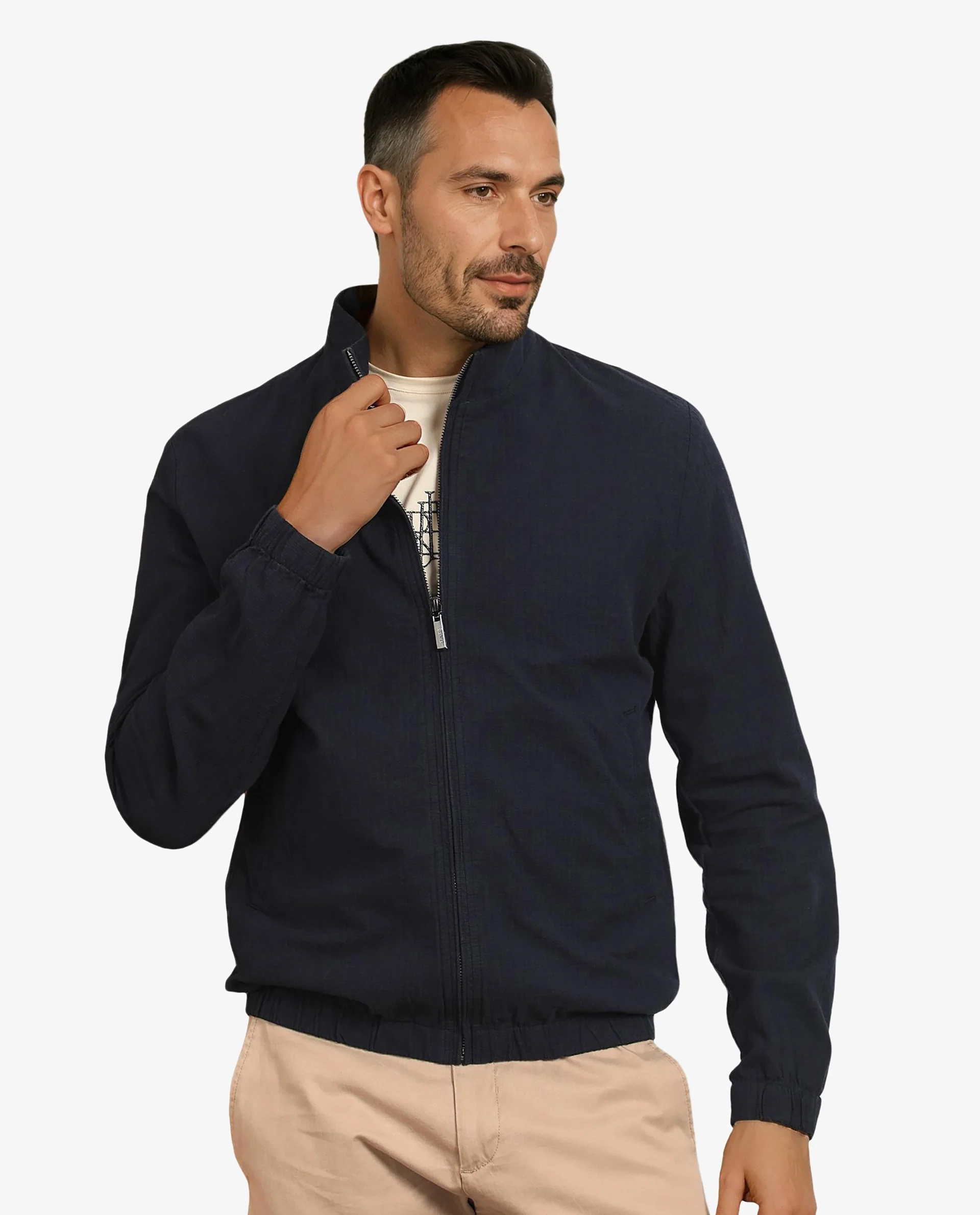 Rare Rabbit Men's Kenny Navy Polyester Plain Regular Fit Full Sleeve High Neck Jacket - Image 7