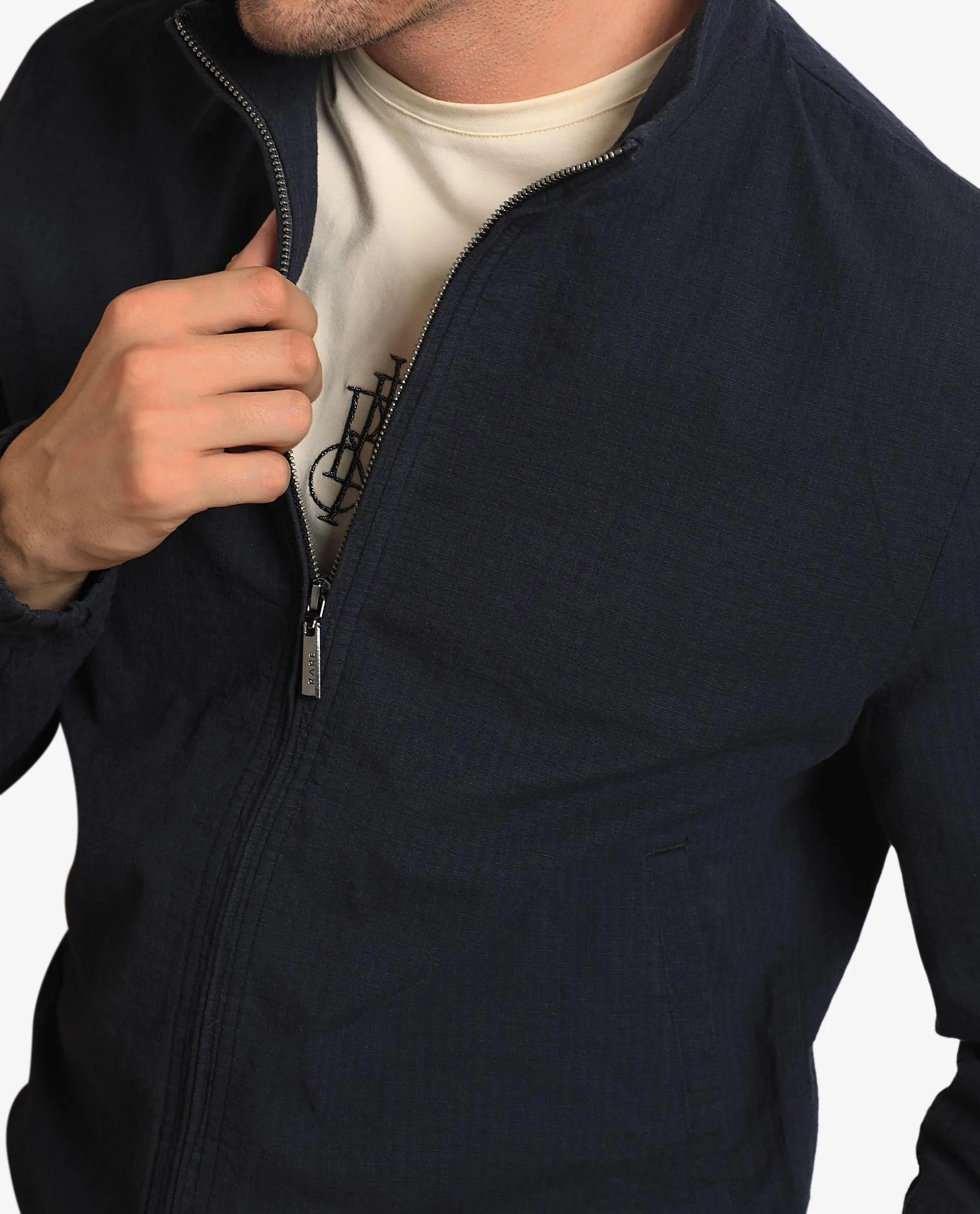 Rare Rabbit Men's Kenny Navy Polyester Plain Regular Fit Full Sleeve High Neck Jacket - Image 8