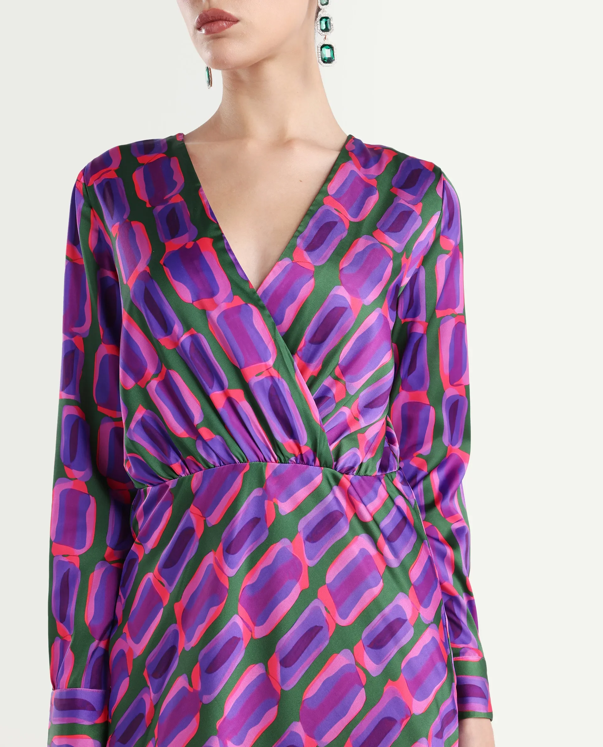 Rareism Women's Kenra Purple Polyester Collarless Geometric Print Maxi Relaxed Fit Dress - Image 4