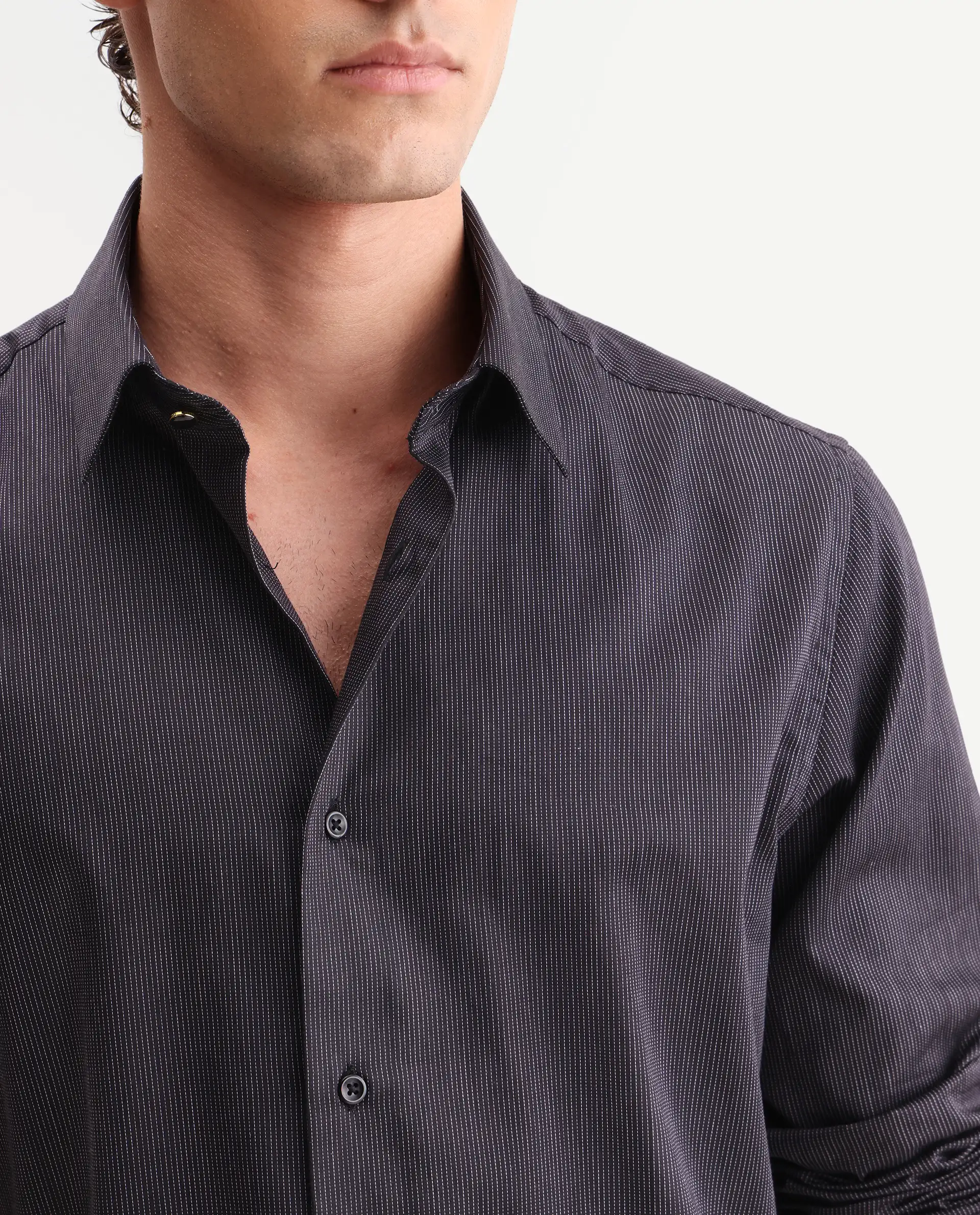 Rare Rabbit Men's Kent Black Cotton Fabric Full Sleeve Spread Collar Button Regular Plain Shirt - Image 3